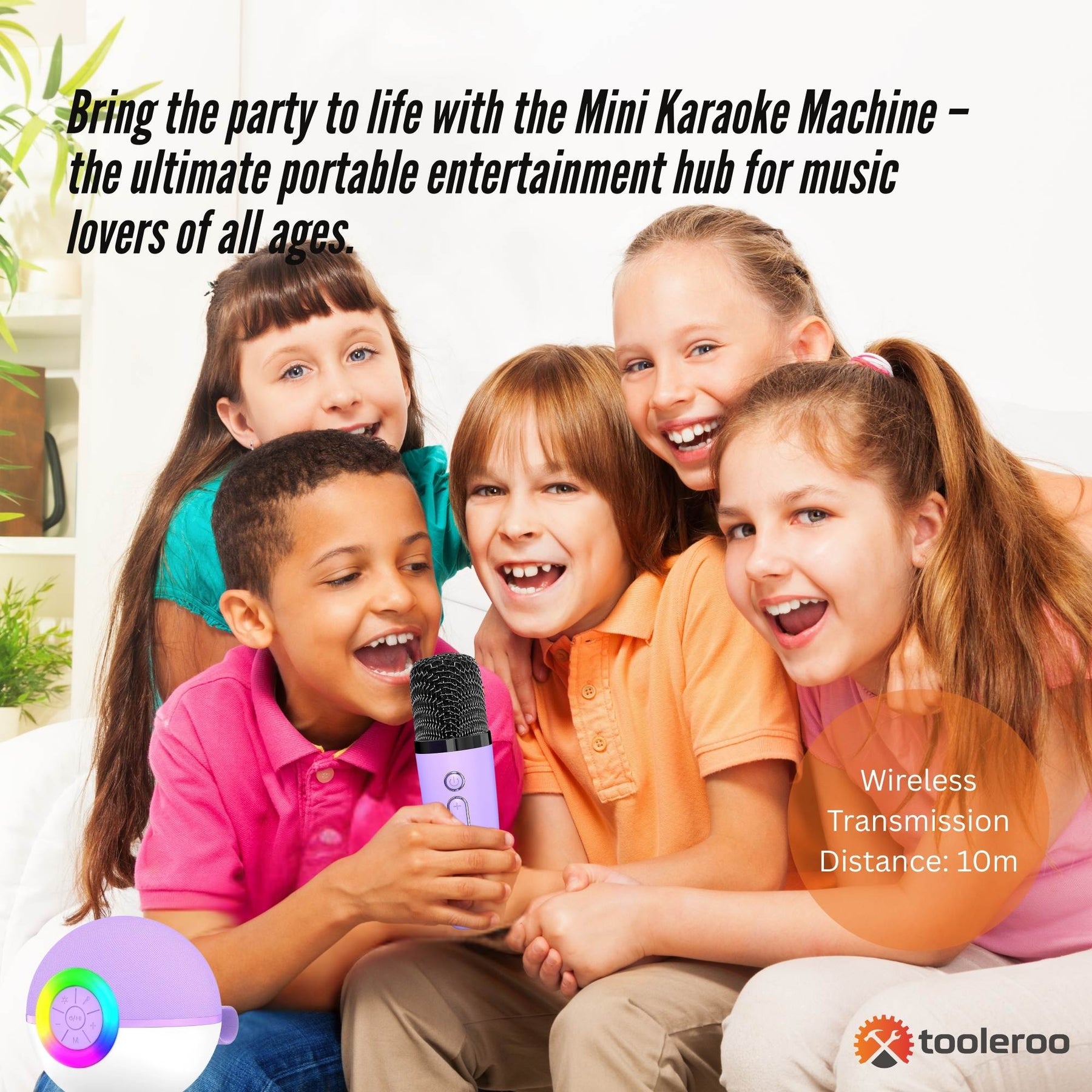 Mini Karaoke Machine - 2x Wireless Microphones Portable Bluetooth Speaker Purple - SuperSaverAU - view 3
