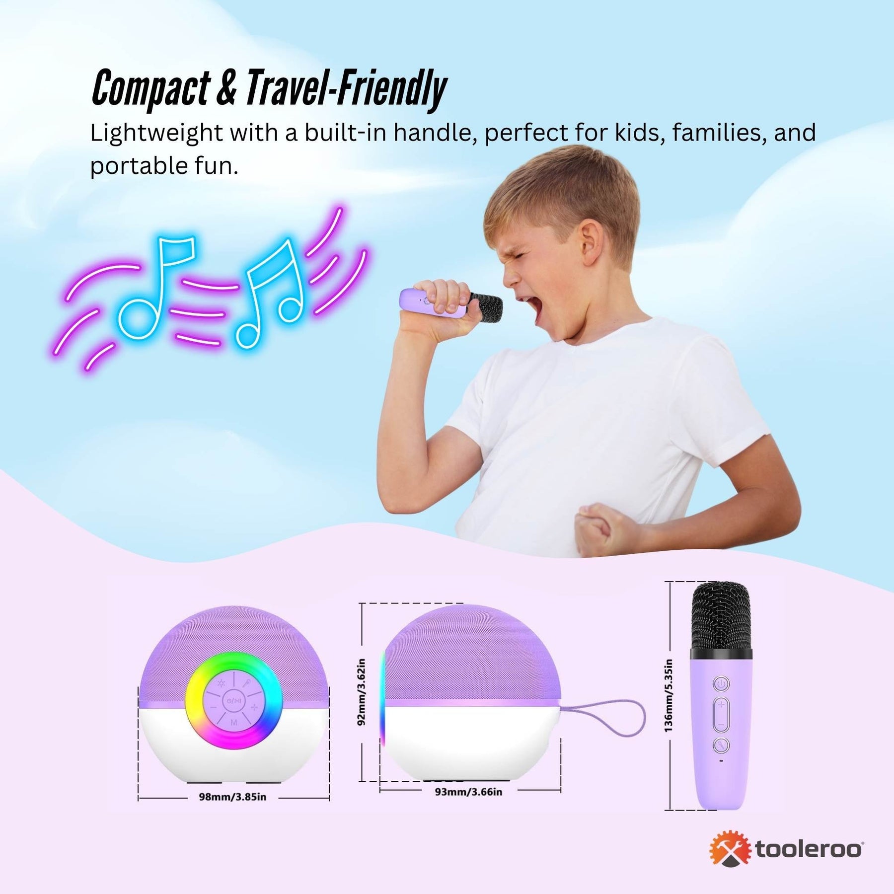 Mini Karaoke Machine - 2x Wireless Microphones Portable Bluetooth Speaker Purple - SuperSaverAU - view 4