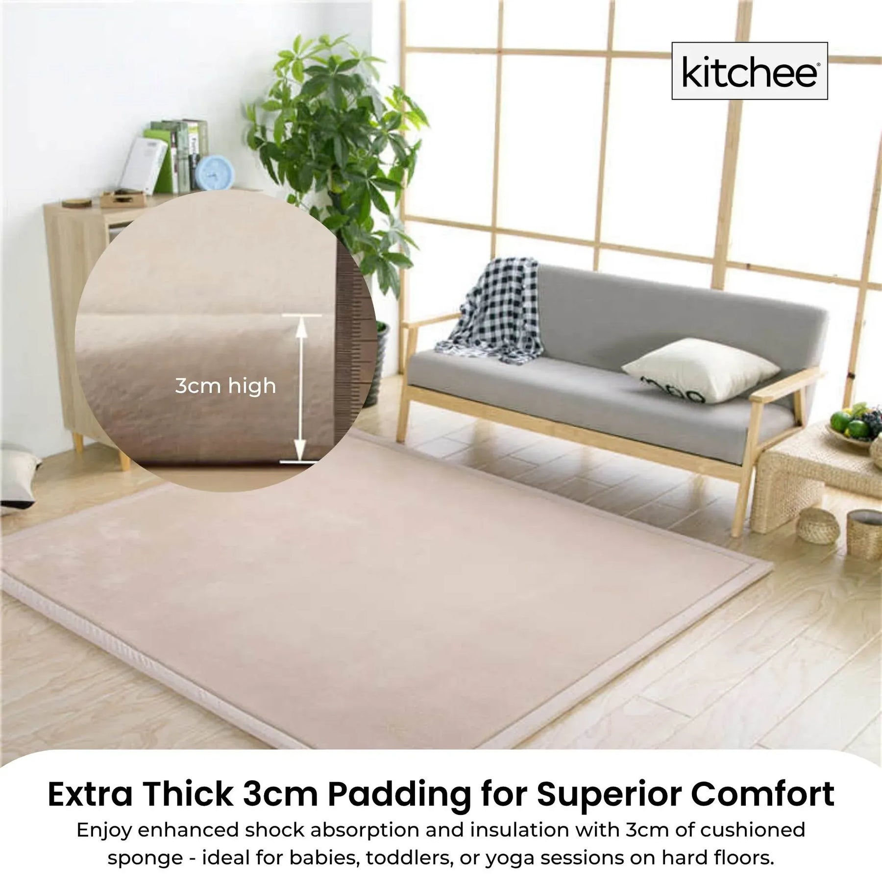 Kitchee Tatami Style Foam Floor Mat – Cream 150 x 200 x 3cm
