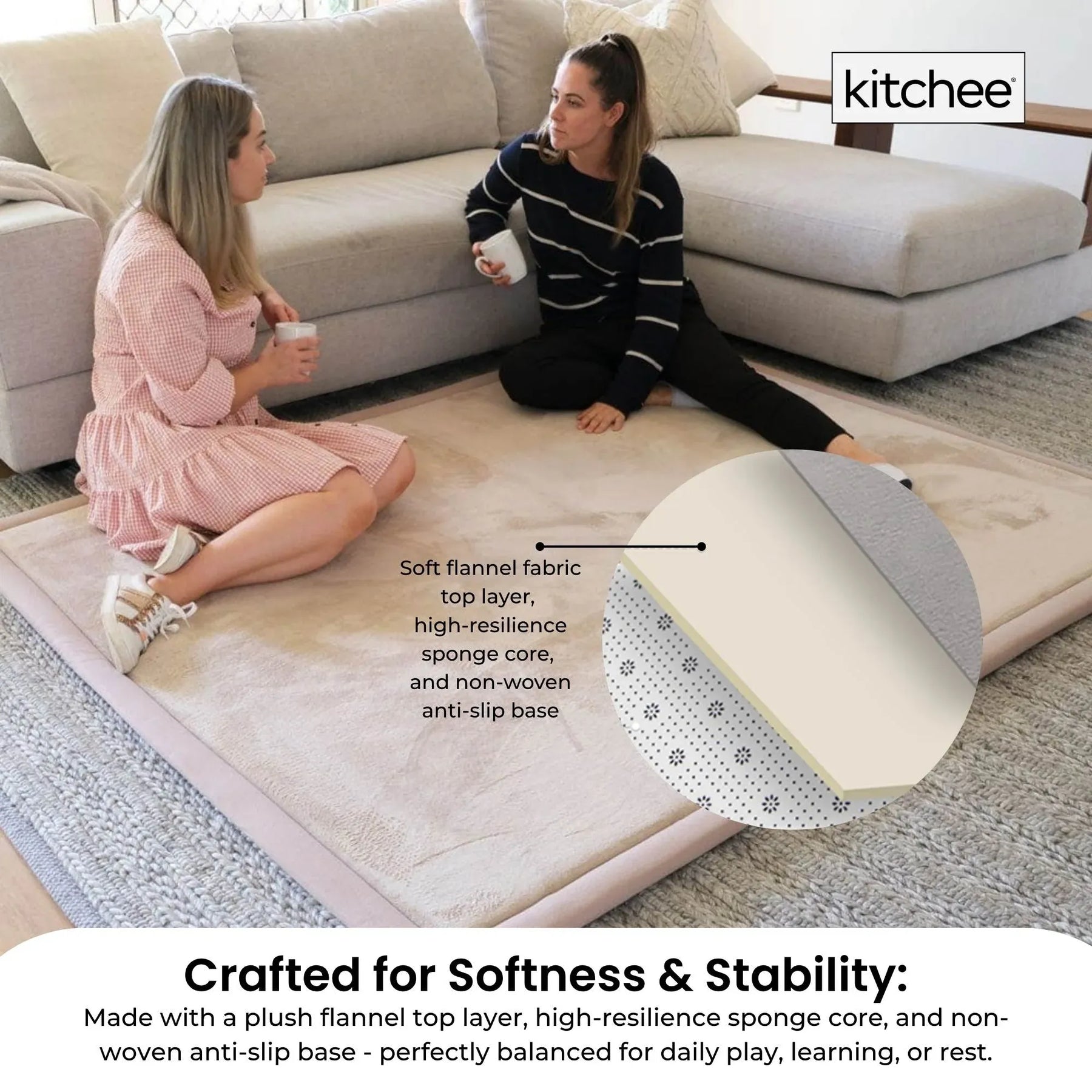 Kitchee Tatami Style Foam Floor Mat – Cream 150 x 200 x 3cm