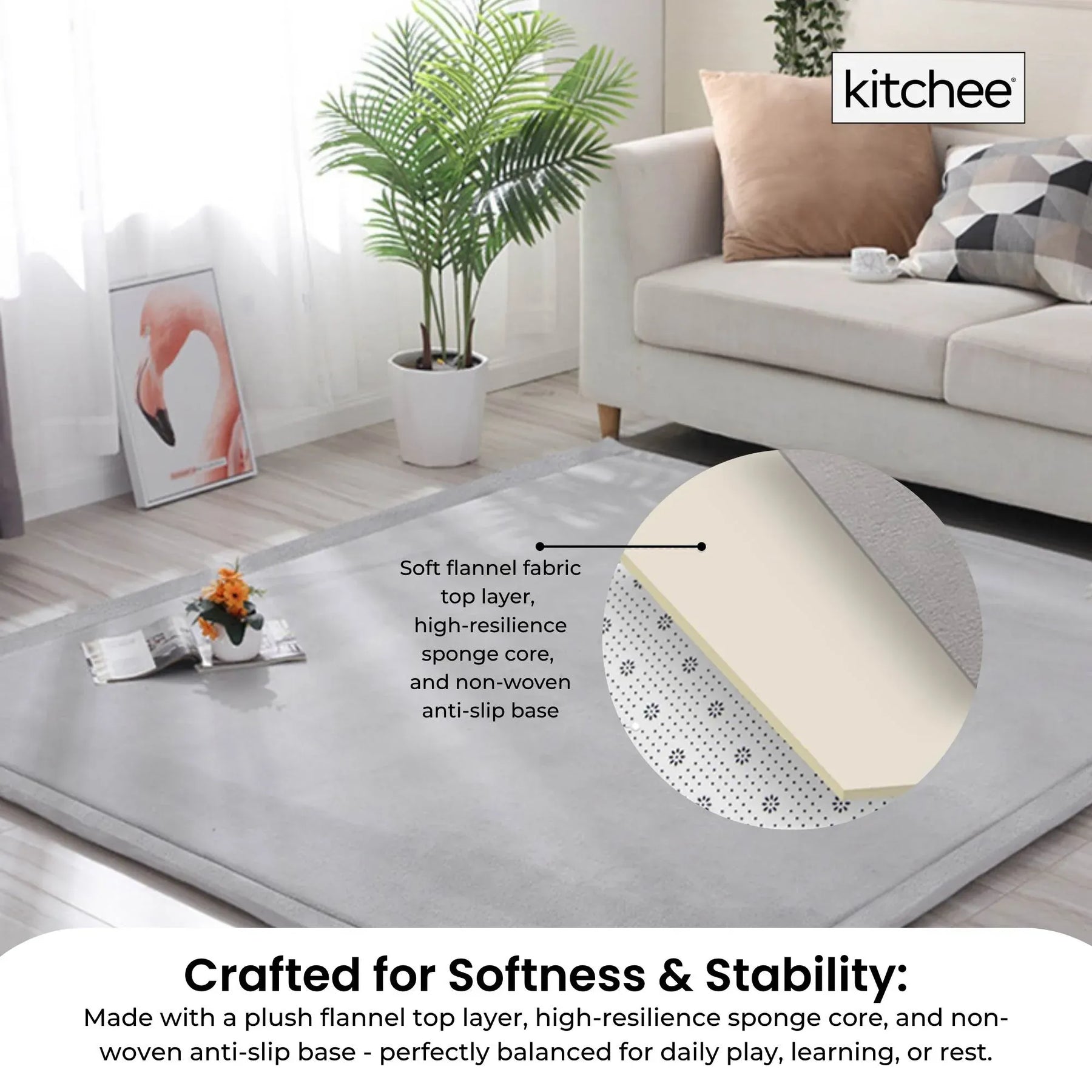 Kitchee Tatami Style Foam Floor Mat – Grey 200 x 200 x 3cm