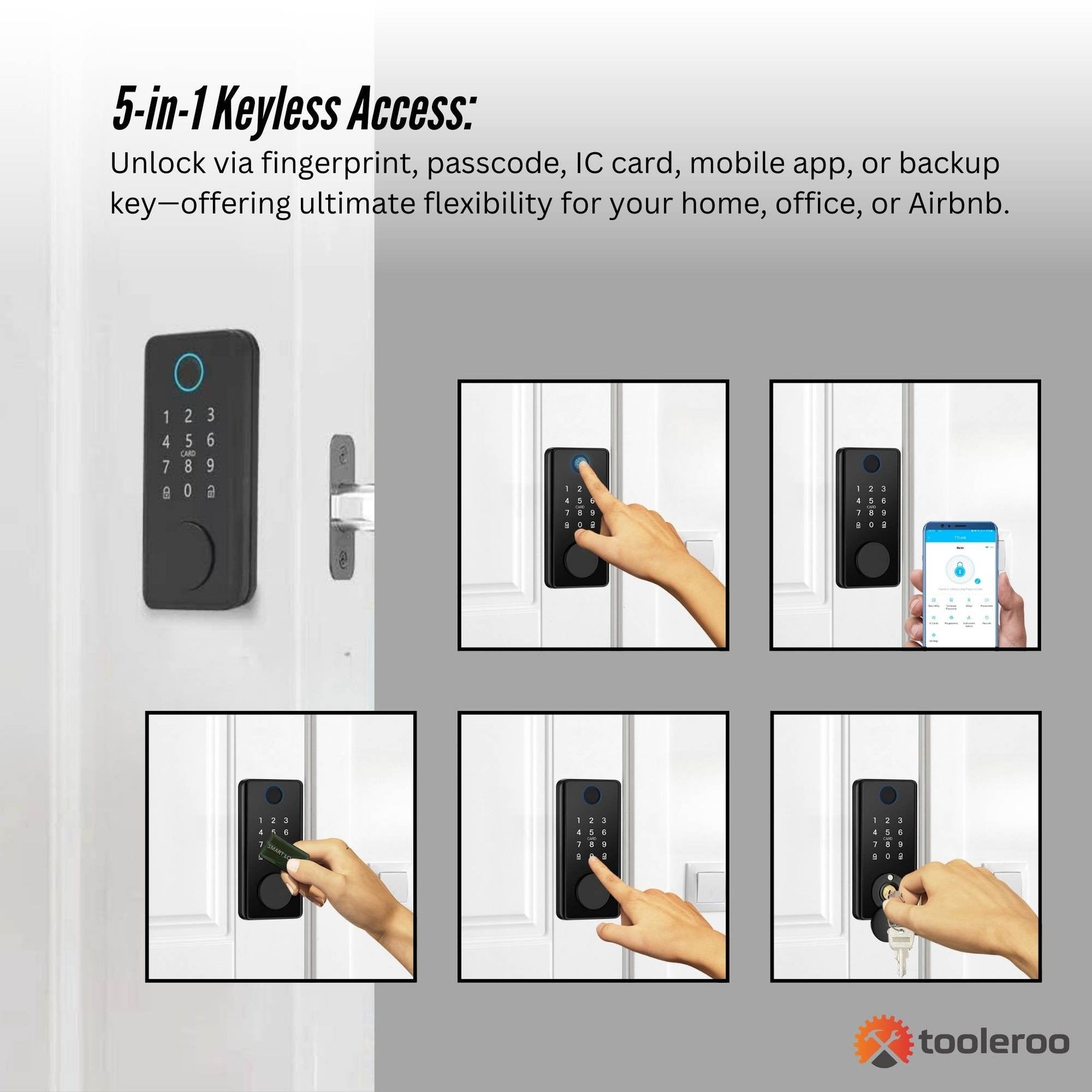 Tooleroo Digital Smart Door Lock Keypad - 5-in-1 Home Entry Security System - SuperSaverAU - view 4