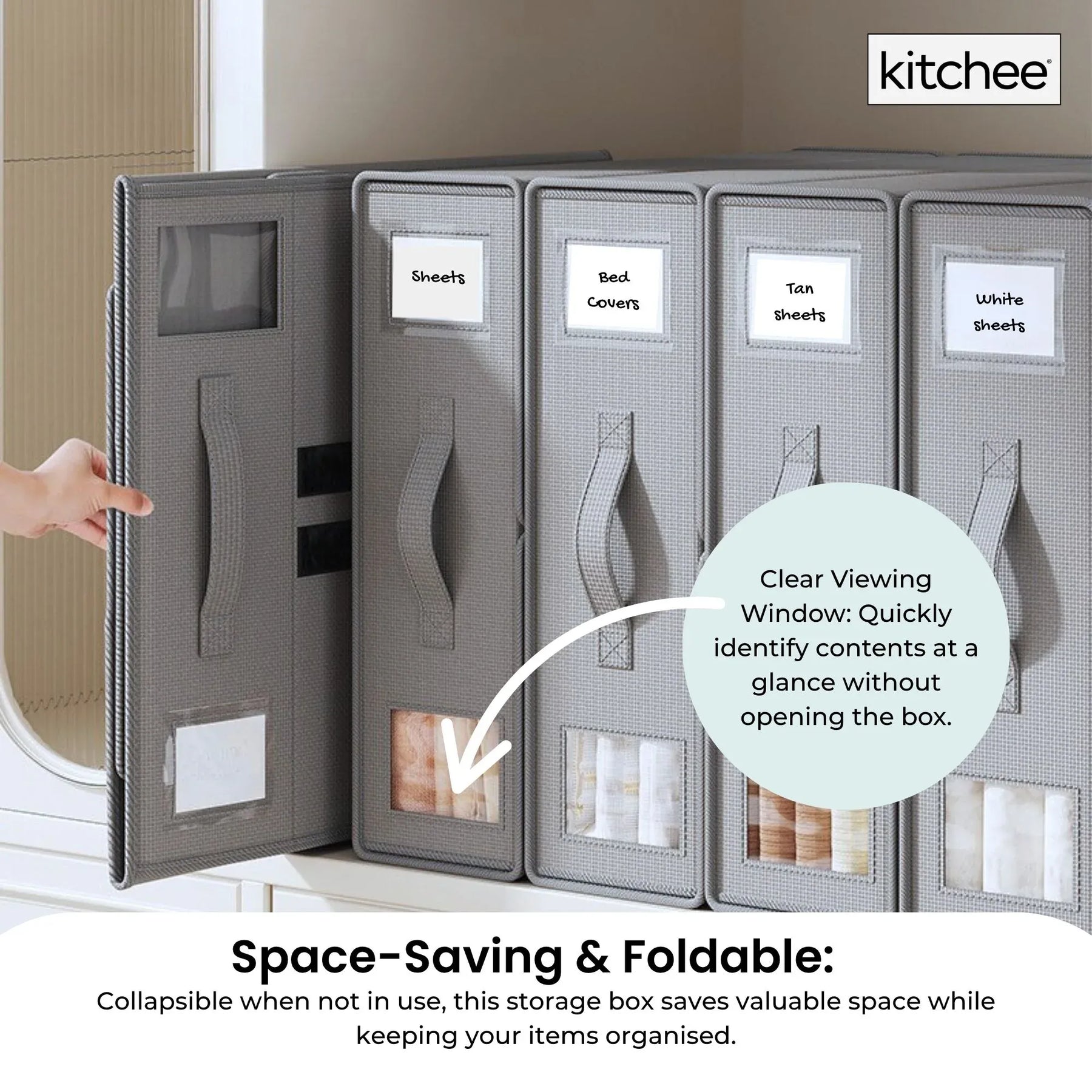 Kitchee Foldable Bed Sheet Storage Box – Grey 1 Pack