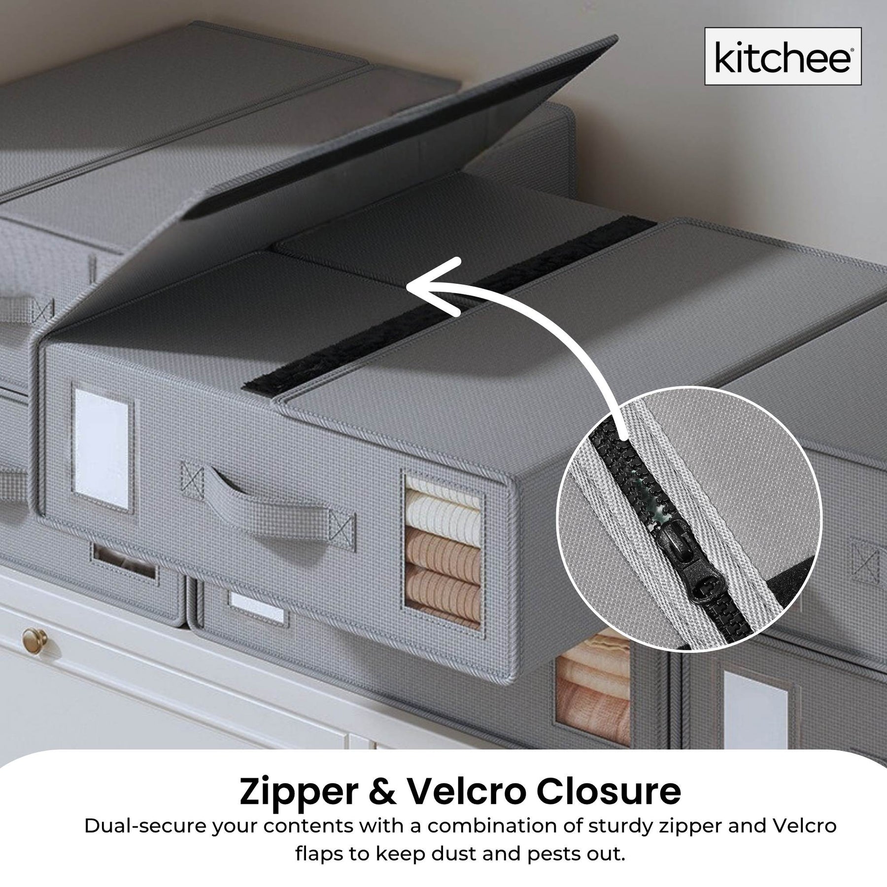 Kitchee 10x Foldable Bed Sheet Storage Box, Grey, Waterproof, Space-Saving, 38x32x12 cm - SuperSaverAU - view 3