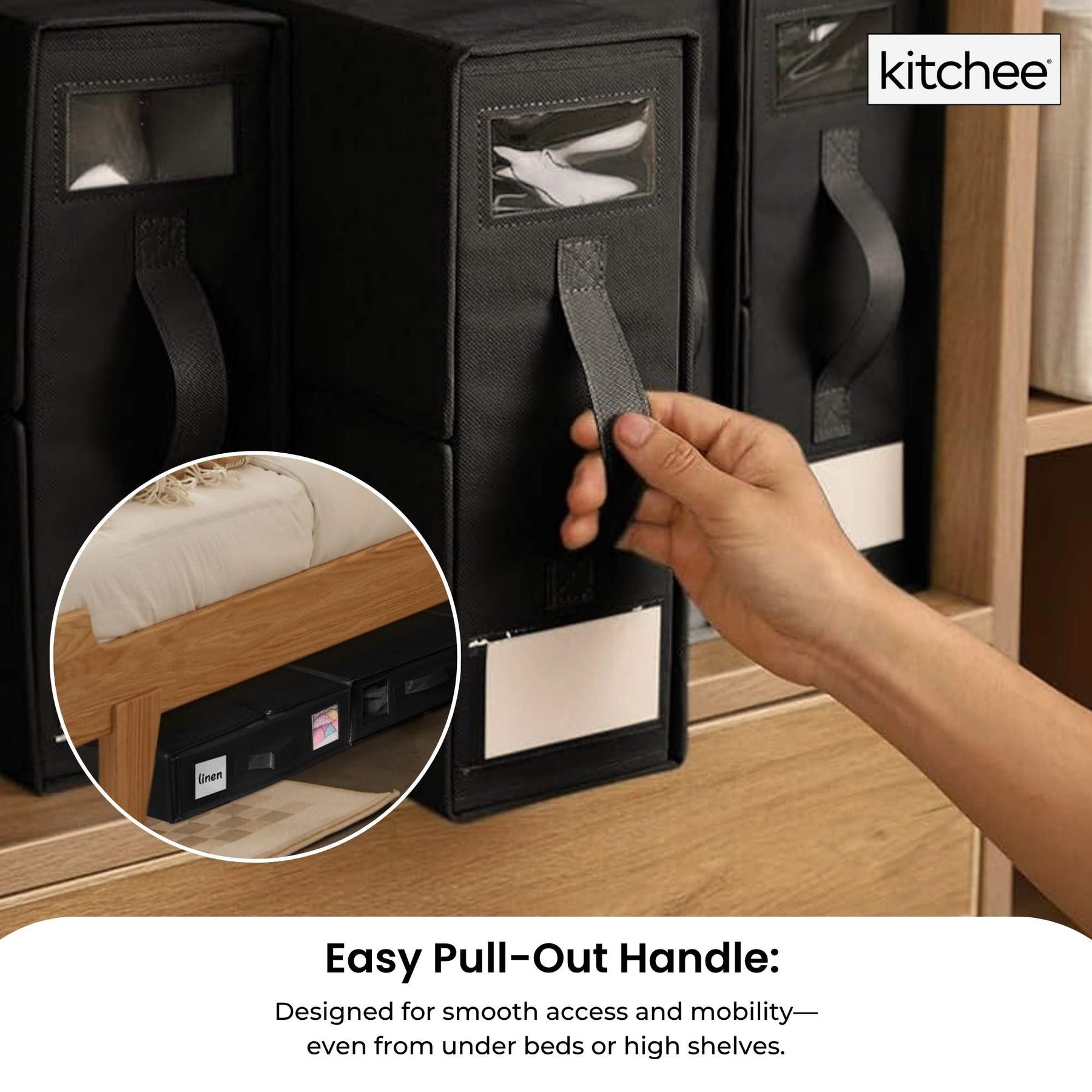 Kitchee Foldable Bed Sheet Storage Boxes – Black 4 Pack
