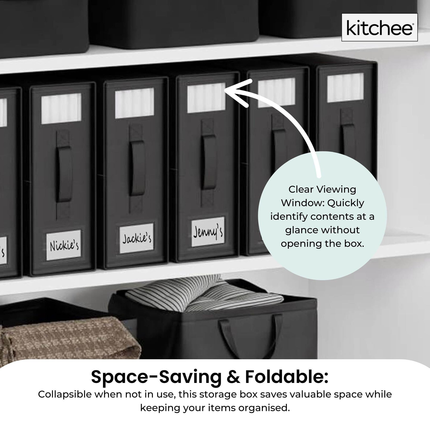 Kitchee 10x Foldable Bed Sheet Storage Box, Black, Waterproof, Space-Saving, 38x32x12 cm - SuperSaverAU - view 4