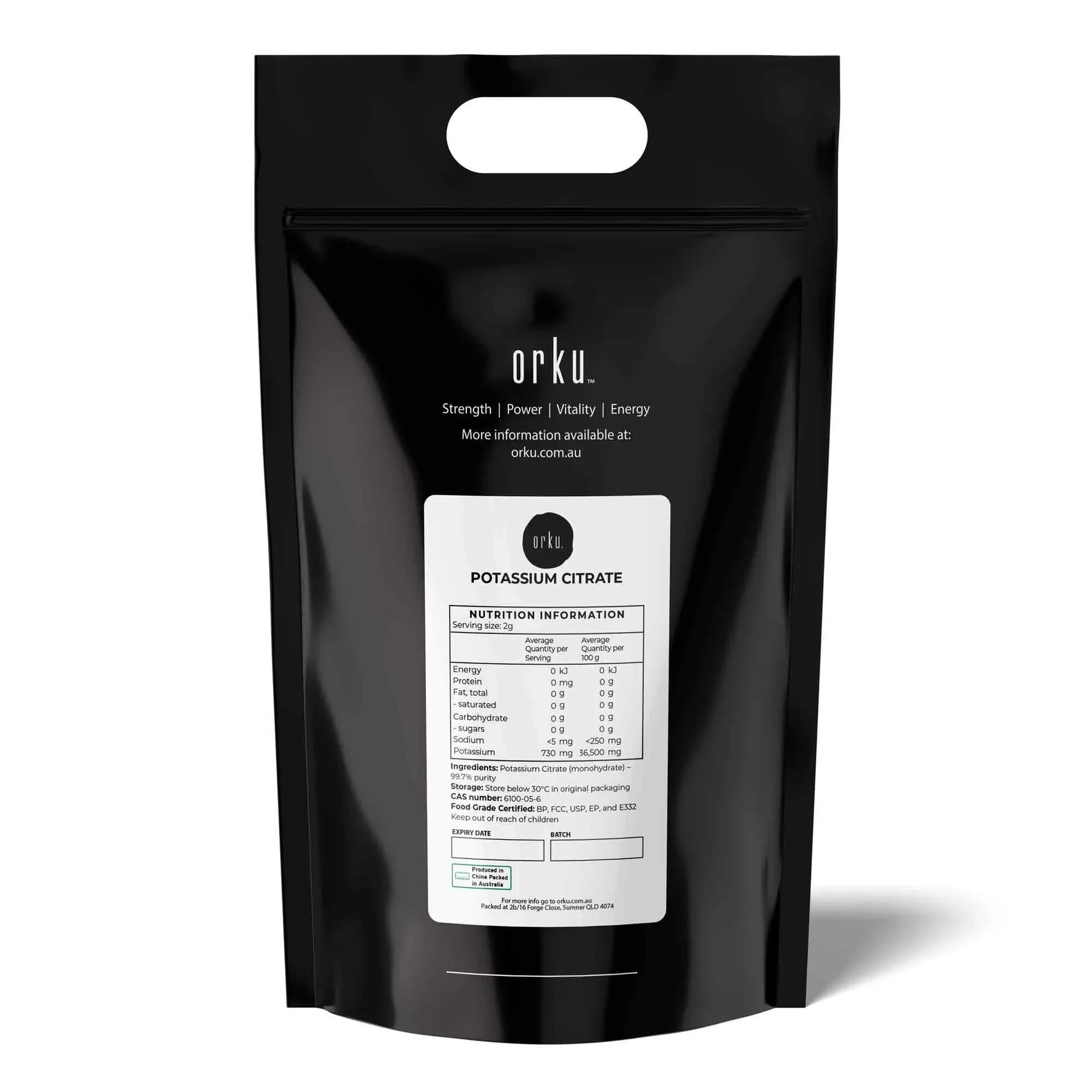 Orku Potassium Citrate 20kg Food Grade Granules BP FCC USP EP E332