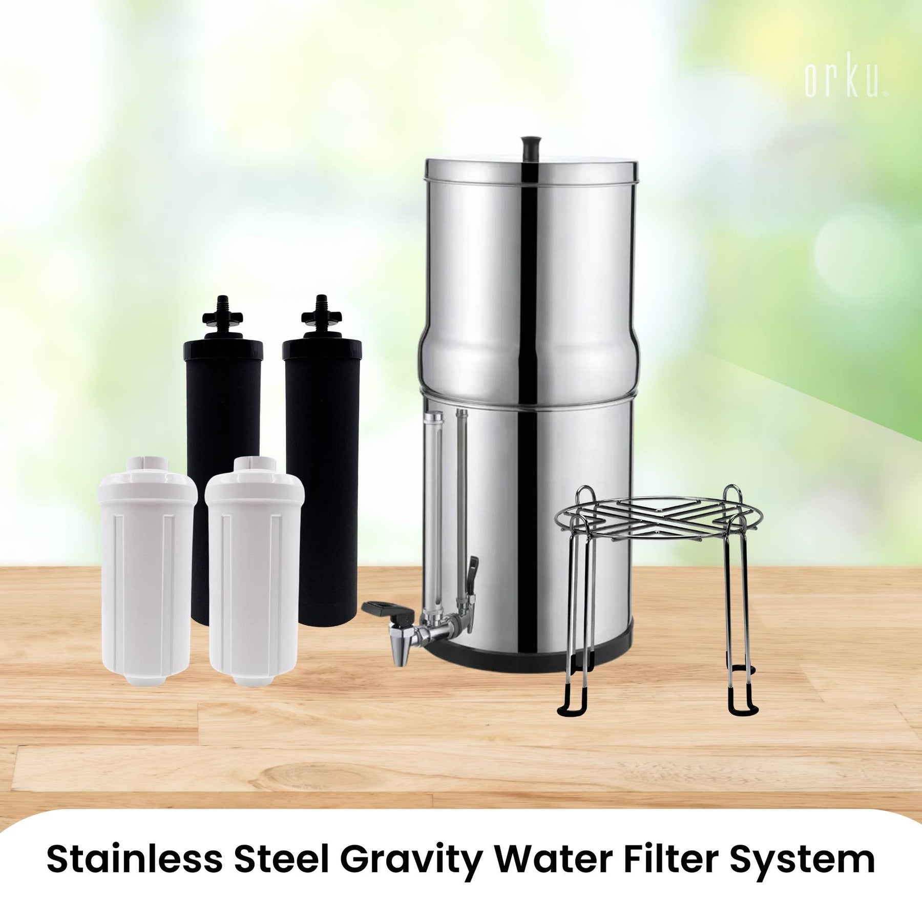 Orku 11L Gravity Benchtop Water Filter + Gauge-Stainless Steel Fluoride Removal - SuperSaverAU - view 2