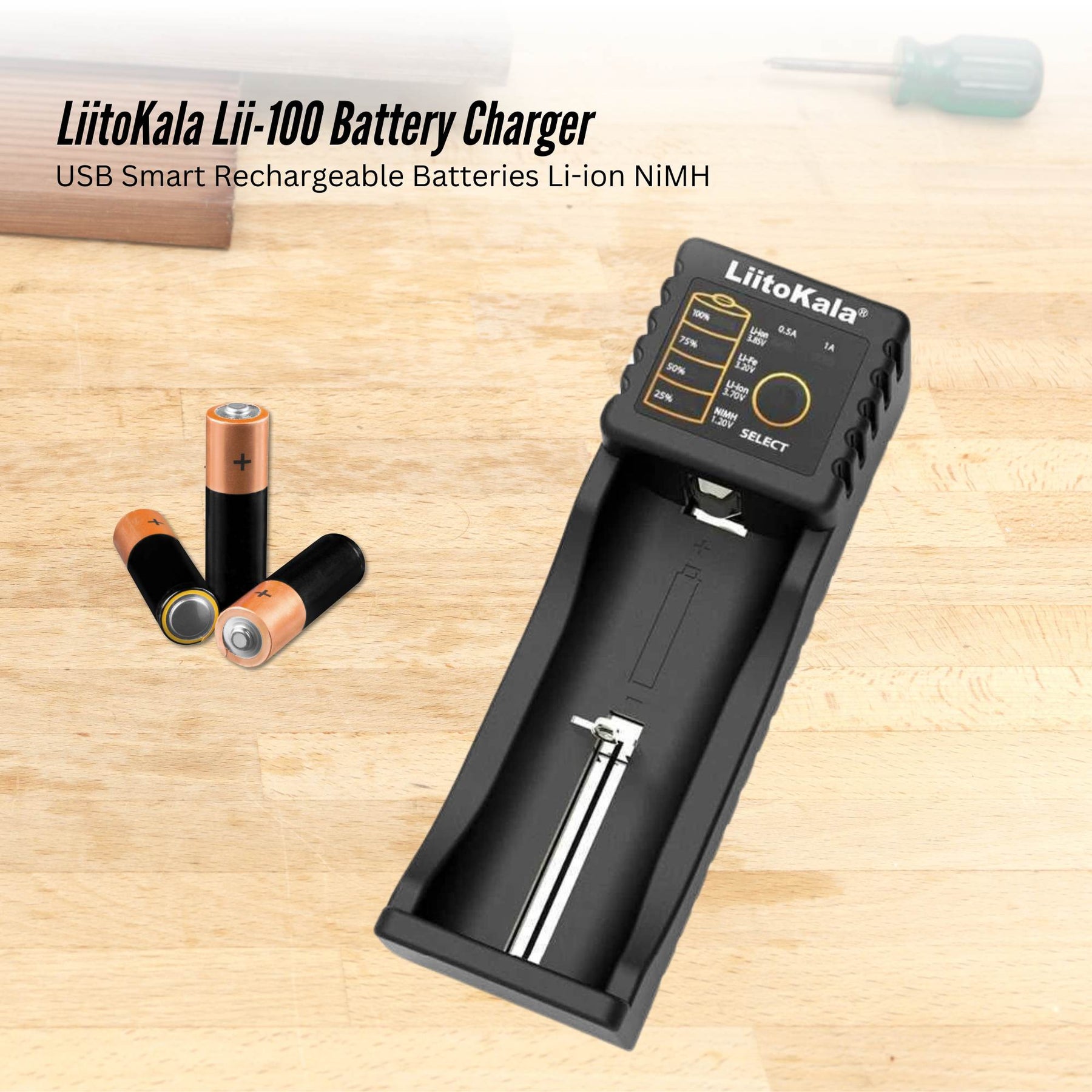 LiitoKala Lii-100 Smart Battery Charger - USB Output for 18650 AA AAA Li-ion NiMH - SuperSaverAU - view 2
