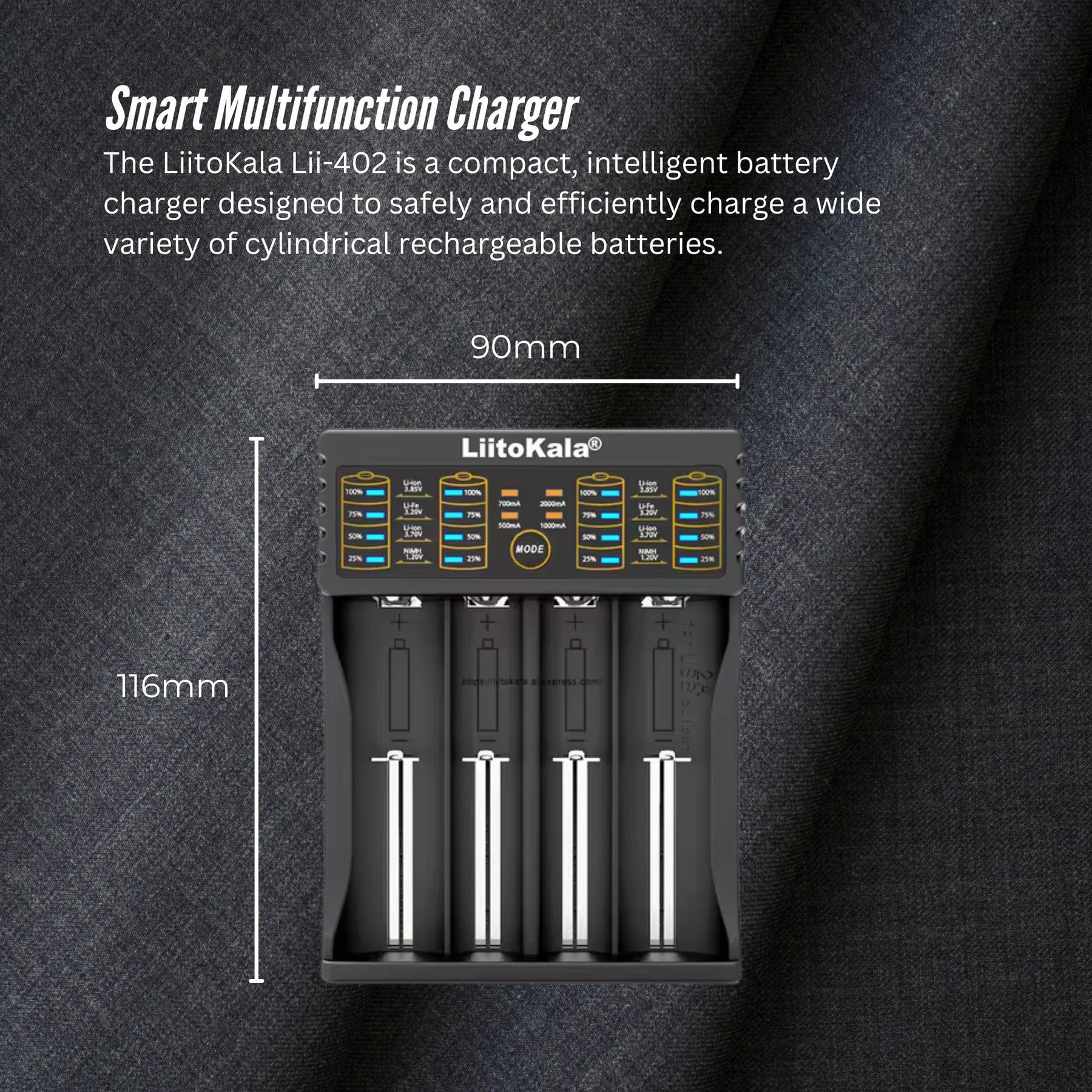 LiitoKala Lii-402 Smart Battery Charger - 4-Slot USB for 18650 AA AAA Li-ion NiMH - SuperSaverAU - view 3
