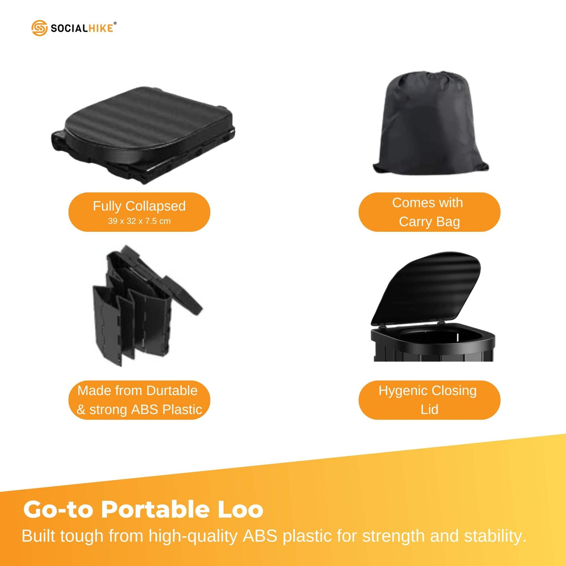Social Hike Portable Folding Camping Toilet - Lightweight Compact Design - SuperSaverAU - view 5