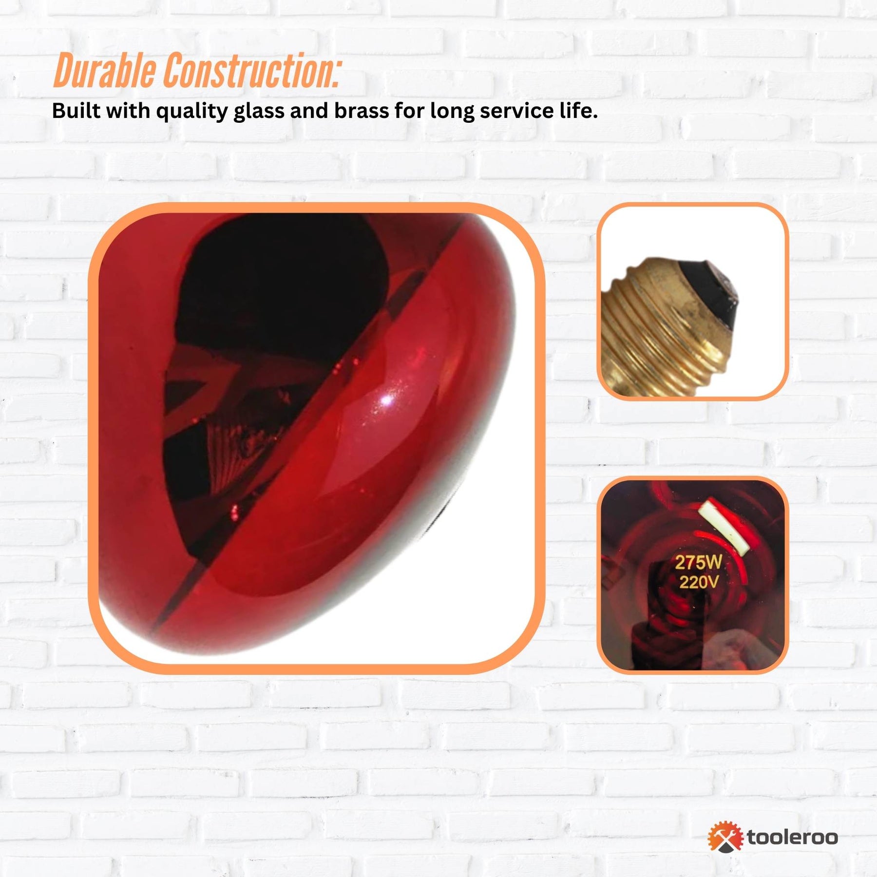 Tooleroo 275W Infrared Heat Lamp Bulb - Red Edison Screw Therapy Light YC-868B - SuperSaverAU - view 5