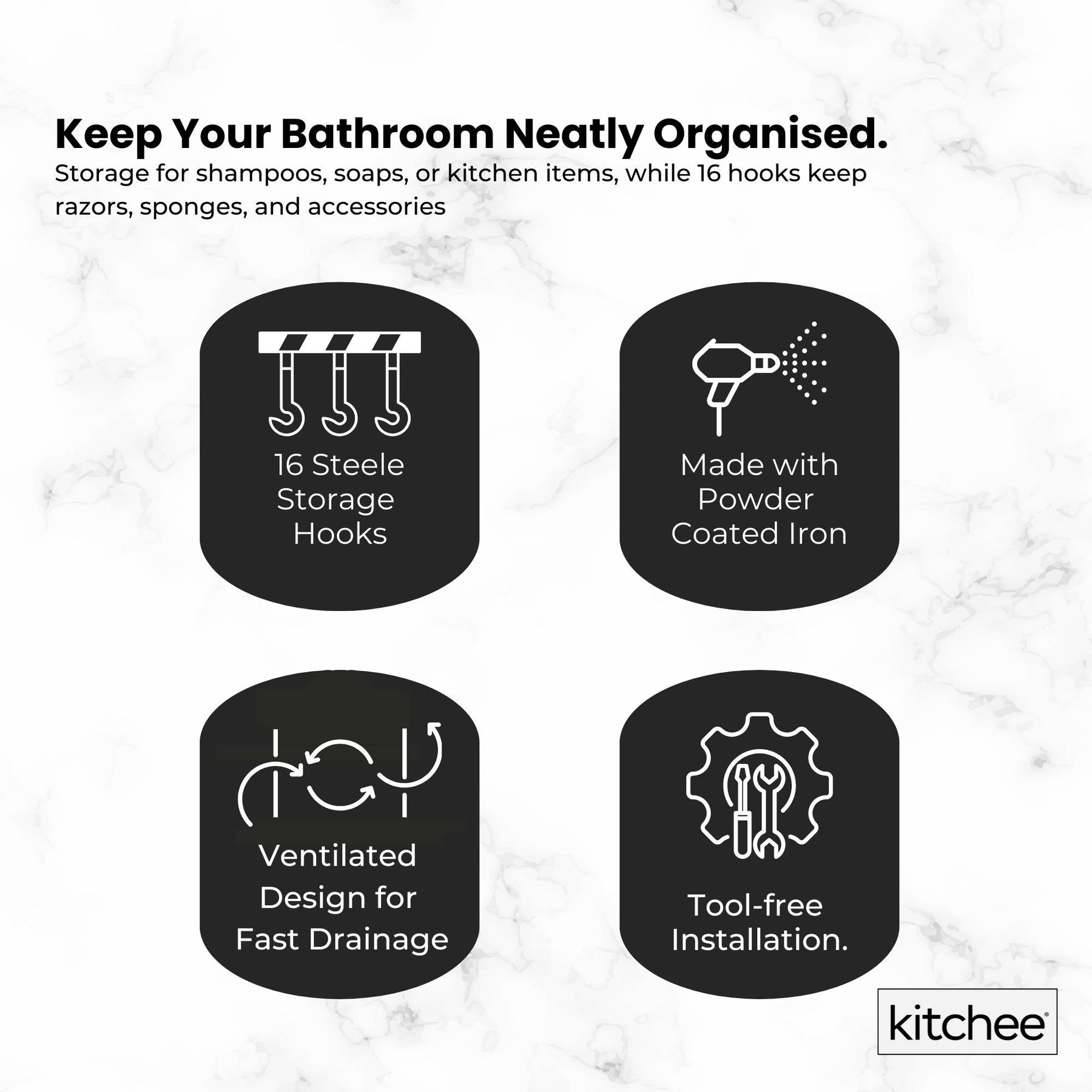 Kitchee 3-Tier Shower Caddy - Over Door Storage Rack, Black - SuperSaverAU - view 7