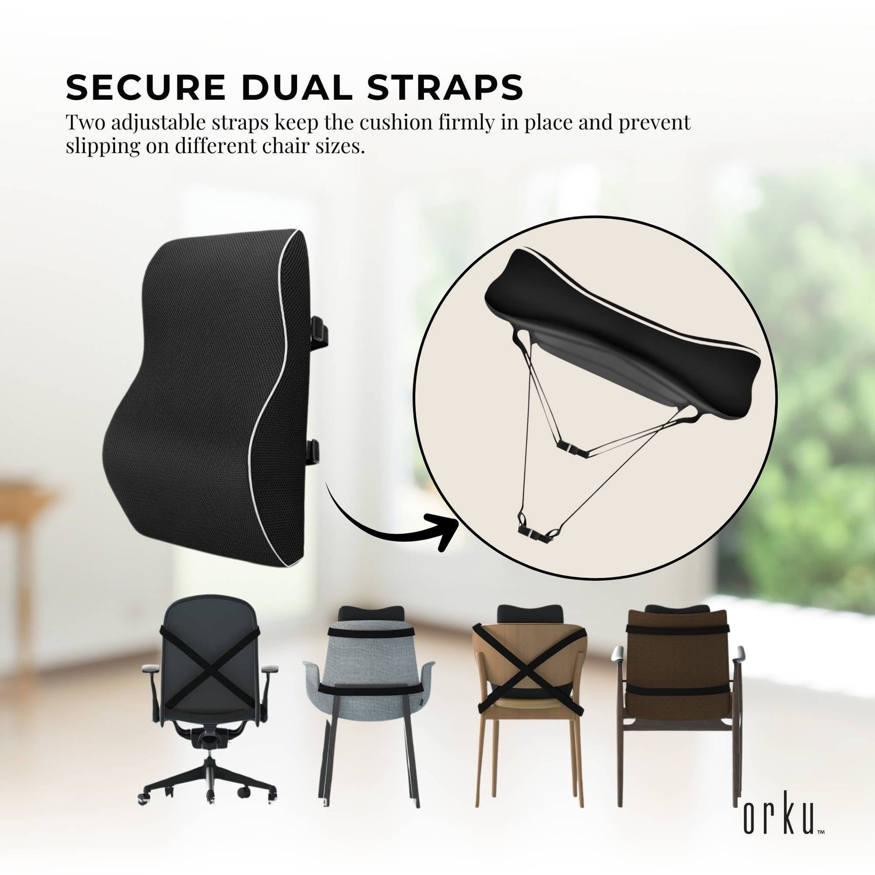 Orku Ergonomic Lumbar Support Cushion - Memory Foam, 43x40x11 cm, Portable, Washable - SuperSaverAU - view 5