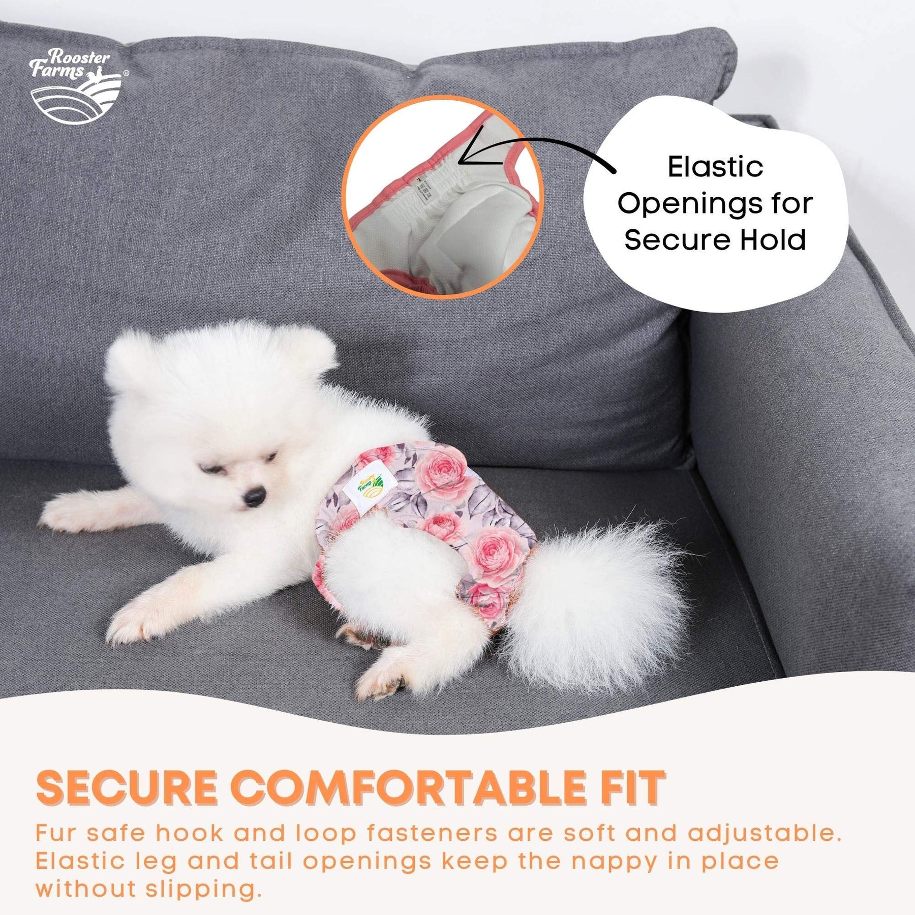 Rooster Farms Female Dog Diapers Small 3Pk Washable Reusable Nappies