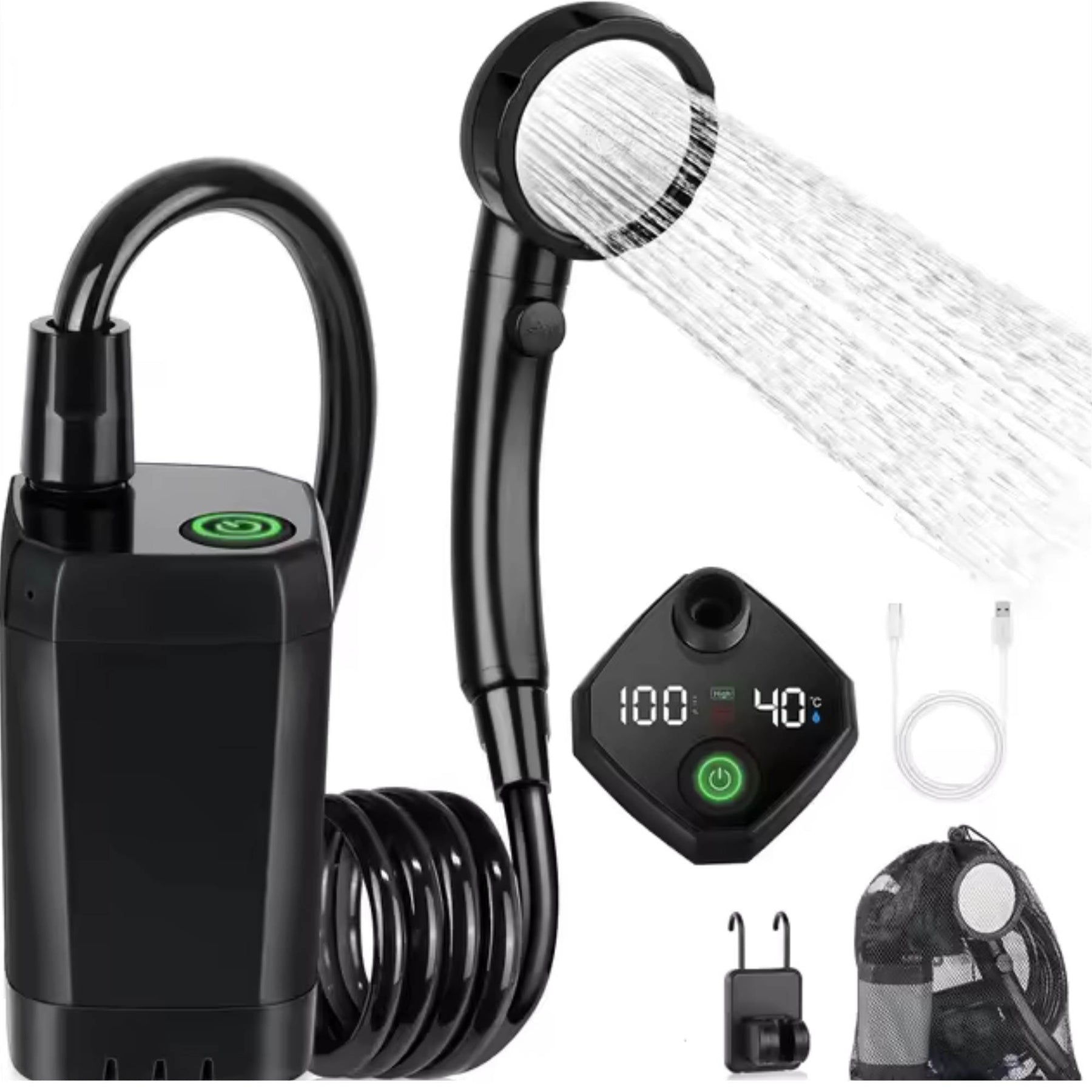 Social Hike Portable Camping Shower Kit - 6000mAh Rechargeable Pump, LED Display - SuperSaverAU - view 1