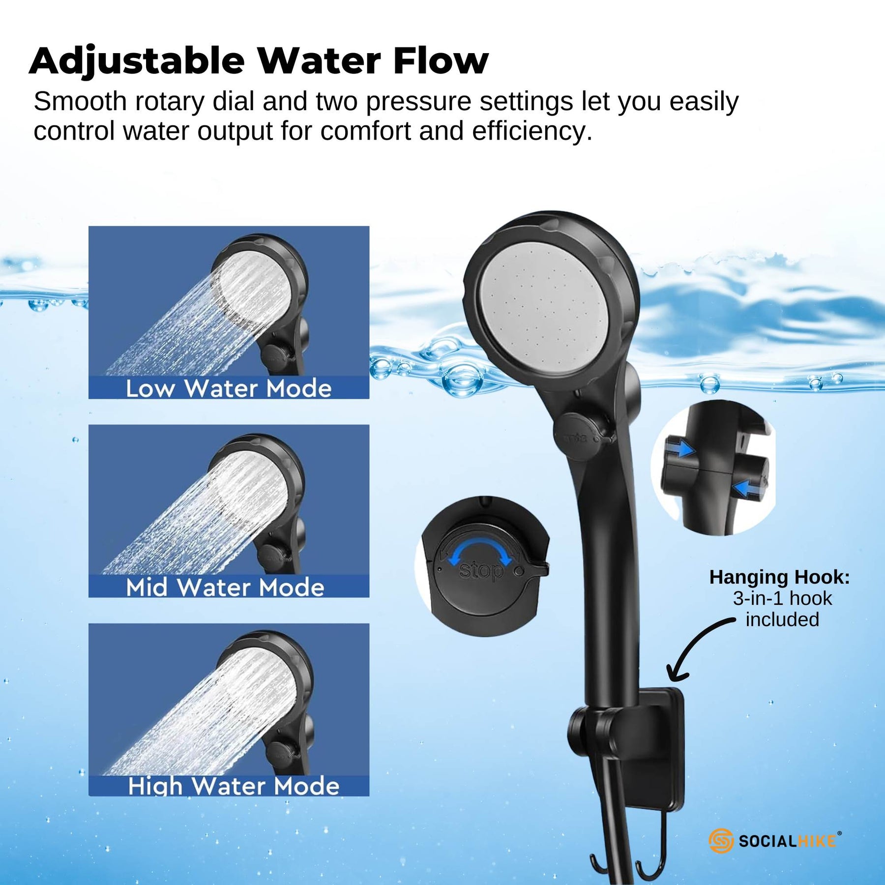Social Hike Portable Camping Shower Kit - 6000mAh Rechargeable Pump, LED Display - SuperSaverAU - view 5