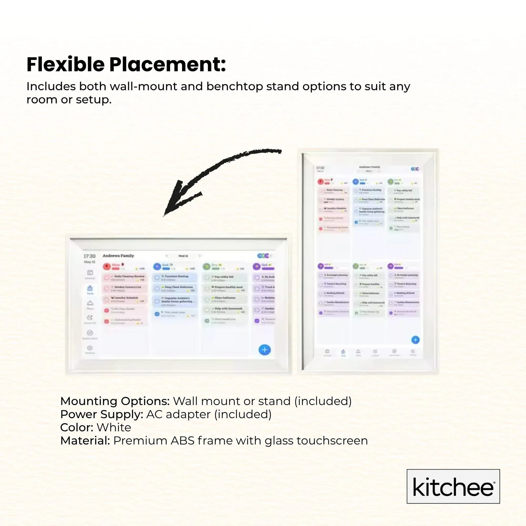Kitchee Digital Calendar Smart Family Planner – White 15.6 Inch