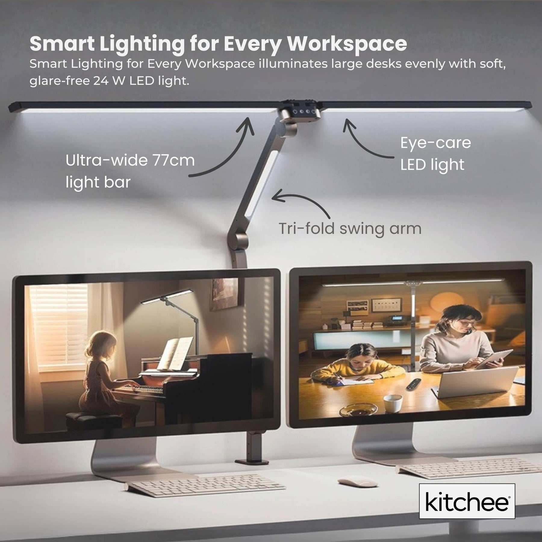 Kitchee Tri-Fold LED Desk Lamp 80cm - Dimmable, Eye-Care, Clamp Mount - SuperSaverAU - view 6