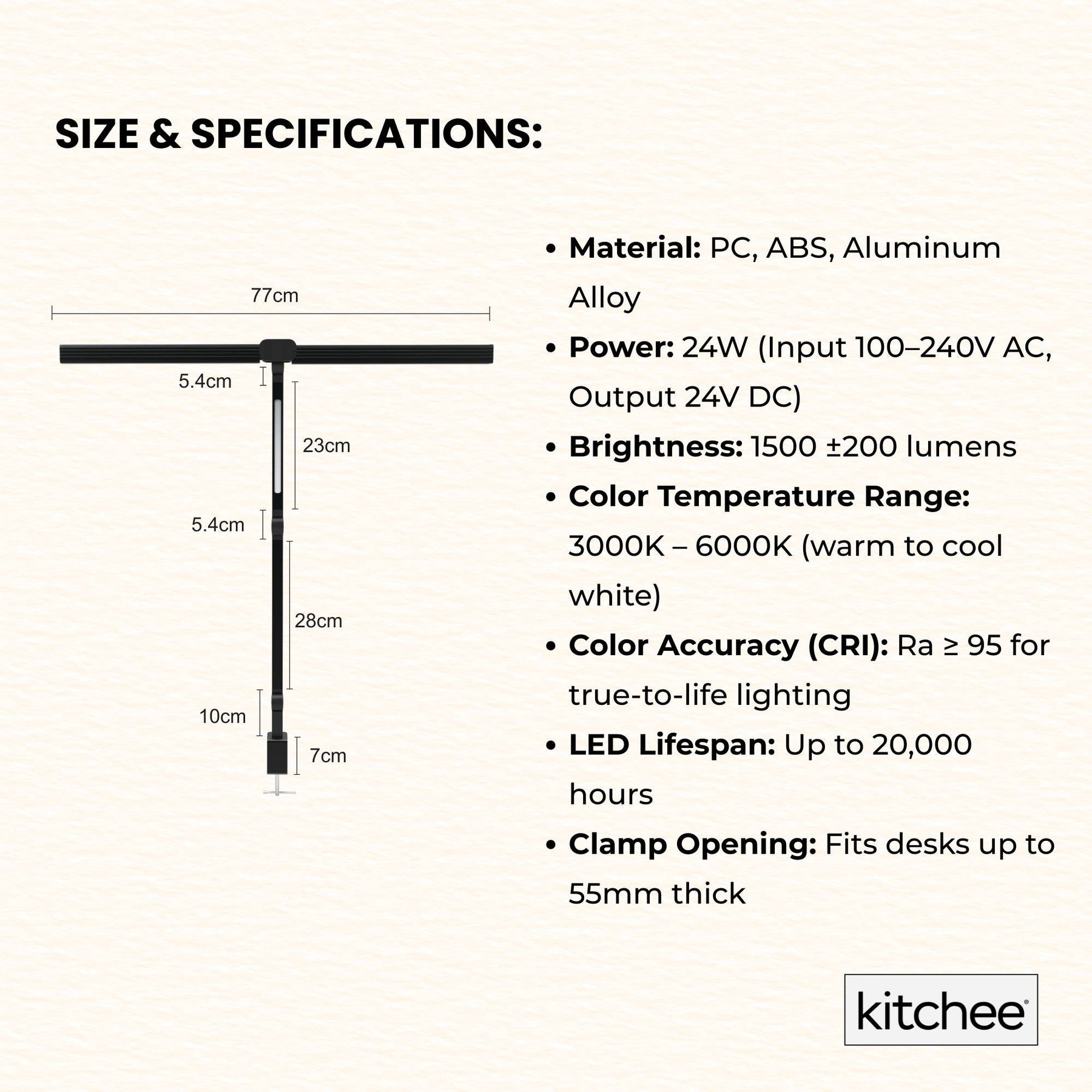 Kitchee Tri-Fold LED Desk Lamp 80cm - Dimmable, Eye-Care, Clamp Mount - SuperSaverAU - view 7
