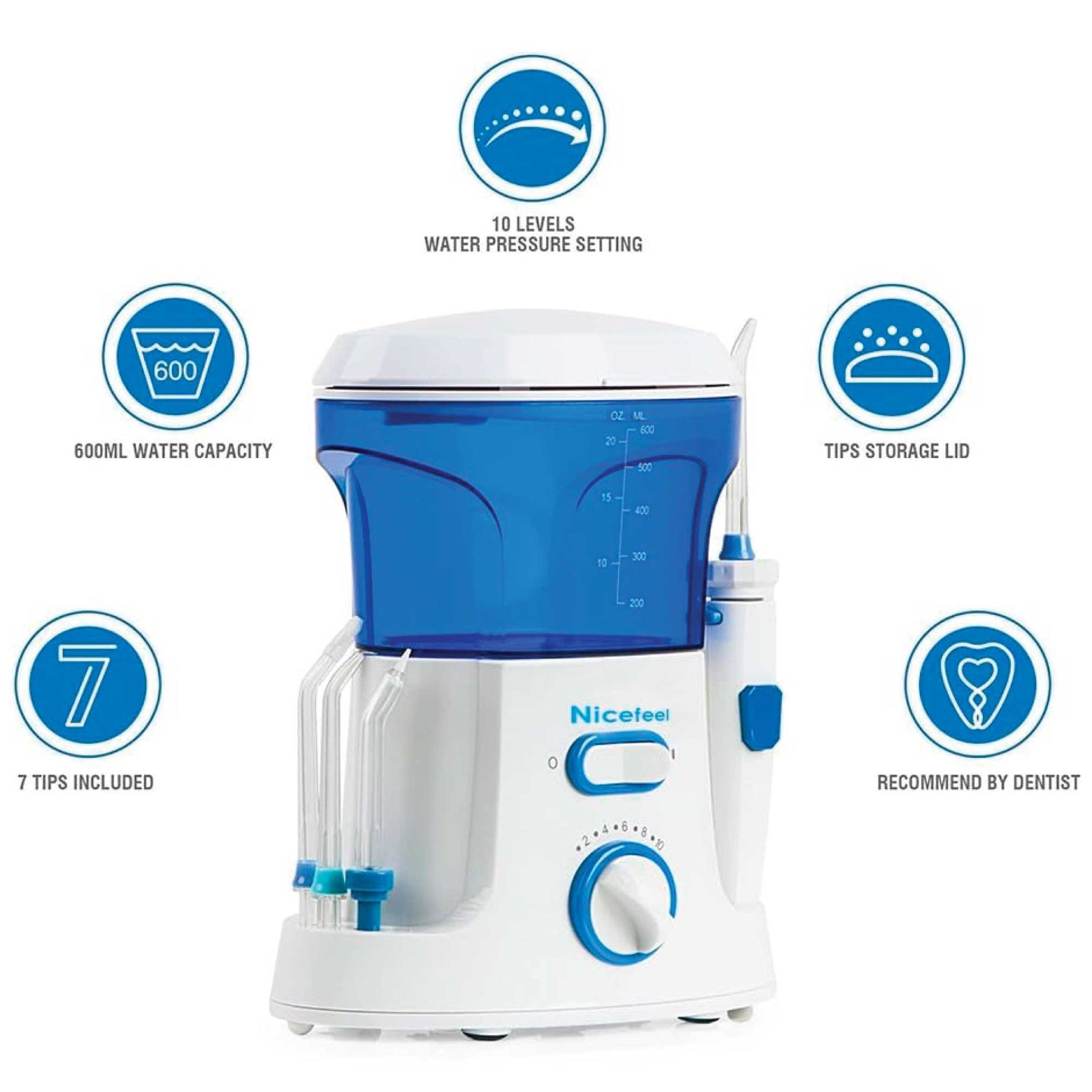 600ml Electric Dental Water Flosser Teeth Irrigator 10 Pressure Settings 7 Tips - SuperSaverAU - view 9