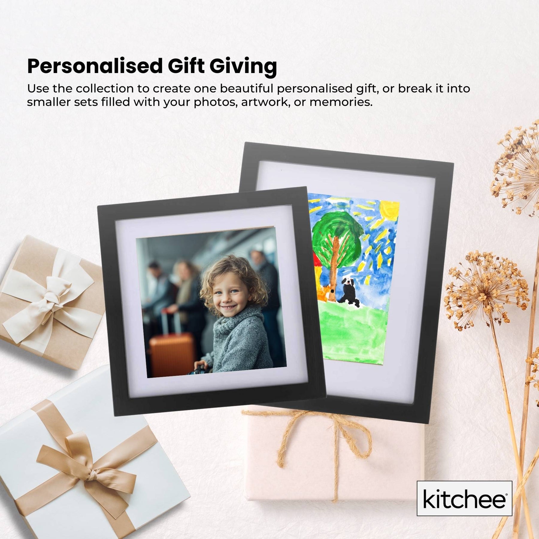 Kitchee Photo Frame Set – Matt Black Mixed Sizes, 12 Piece