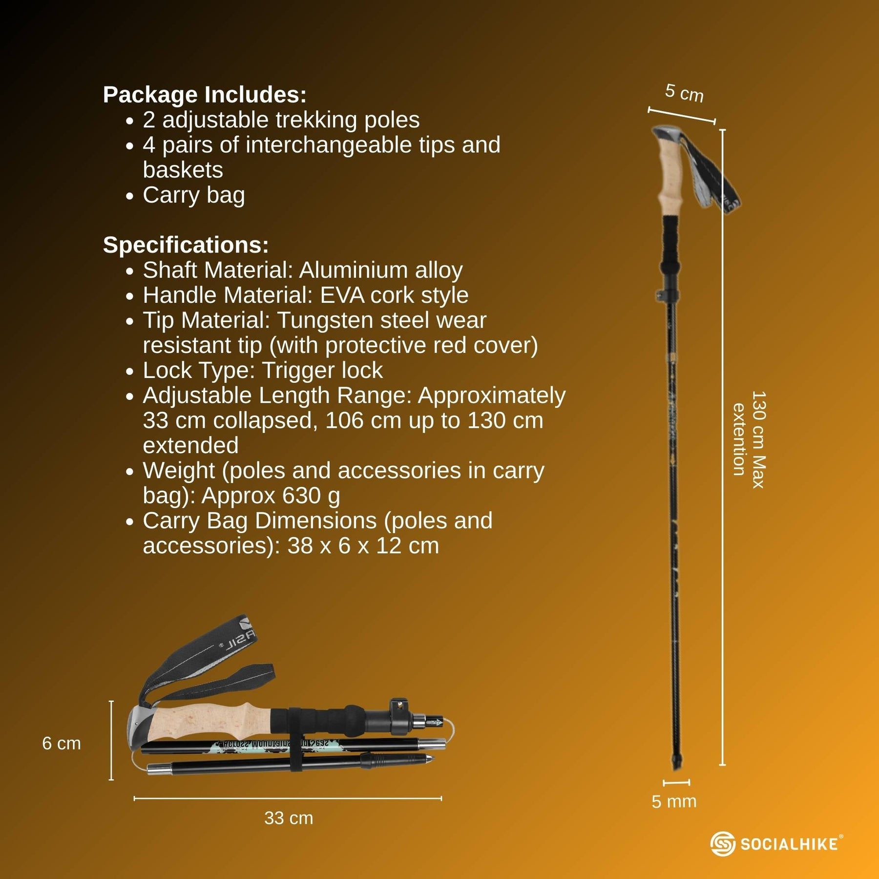 Social Hike Adjustable Trekking Poles Set - 2 Pack