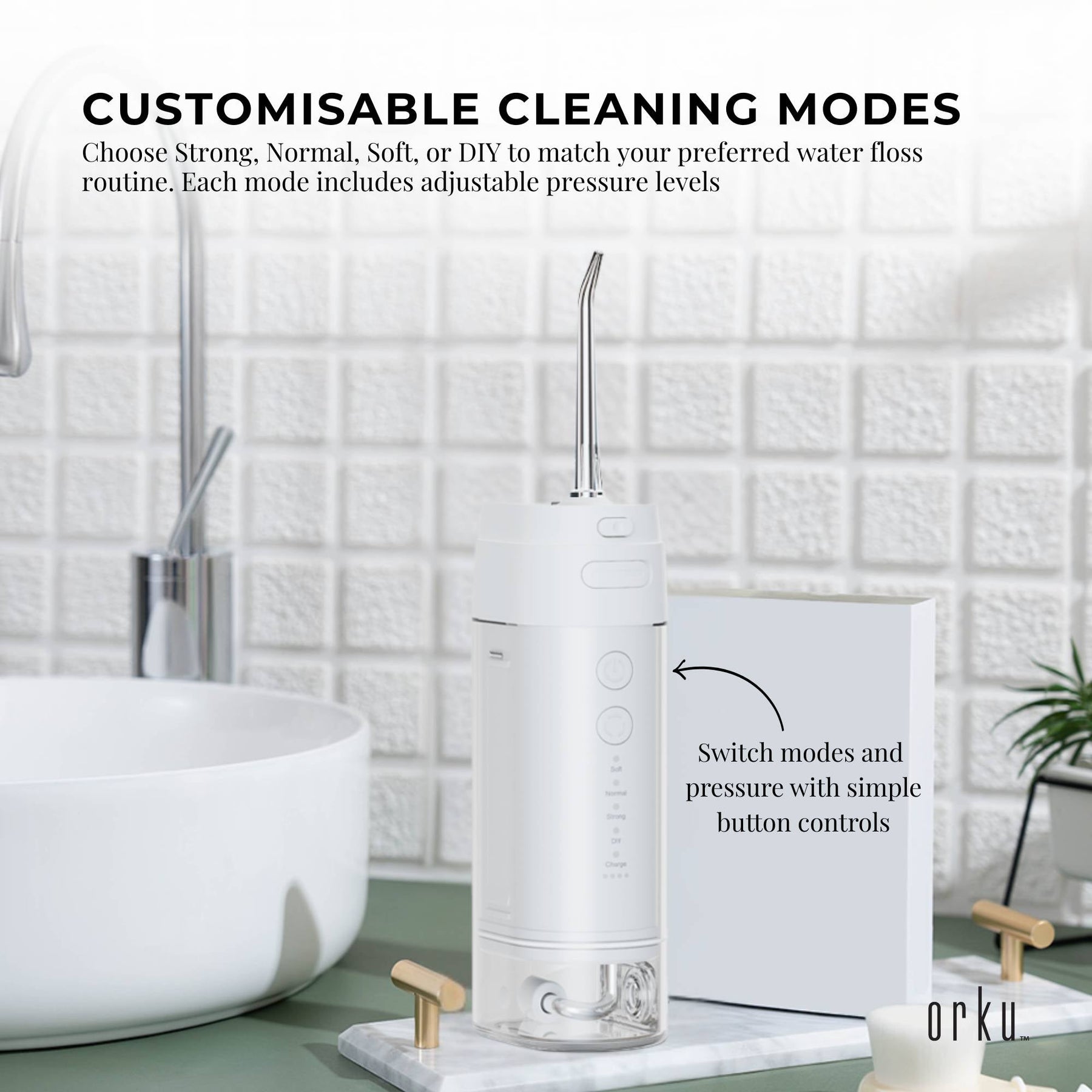 Orku Mini Rechargeable Water Flosser 180ml Travel Oral Irrigator USB-C