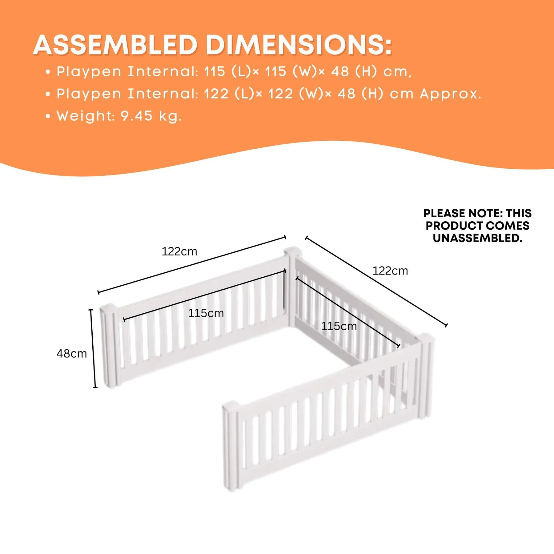 Rooster Farms PVC Dog Playpen Extension 3 Side Enclosure - 1.15m