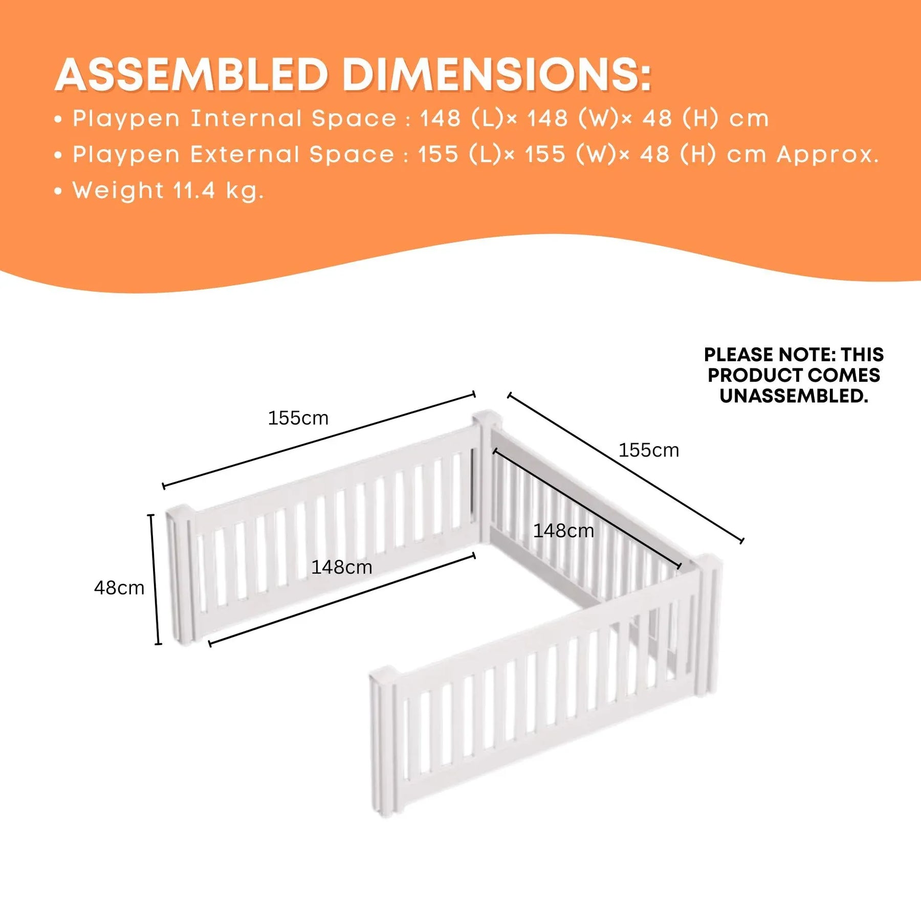Rooster Farms PVC Dog Playpen Extension 3 Side Enclosure - 1.48m