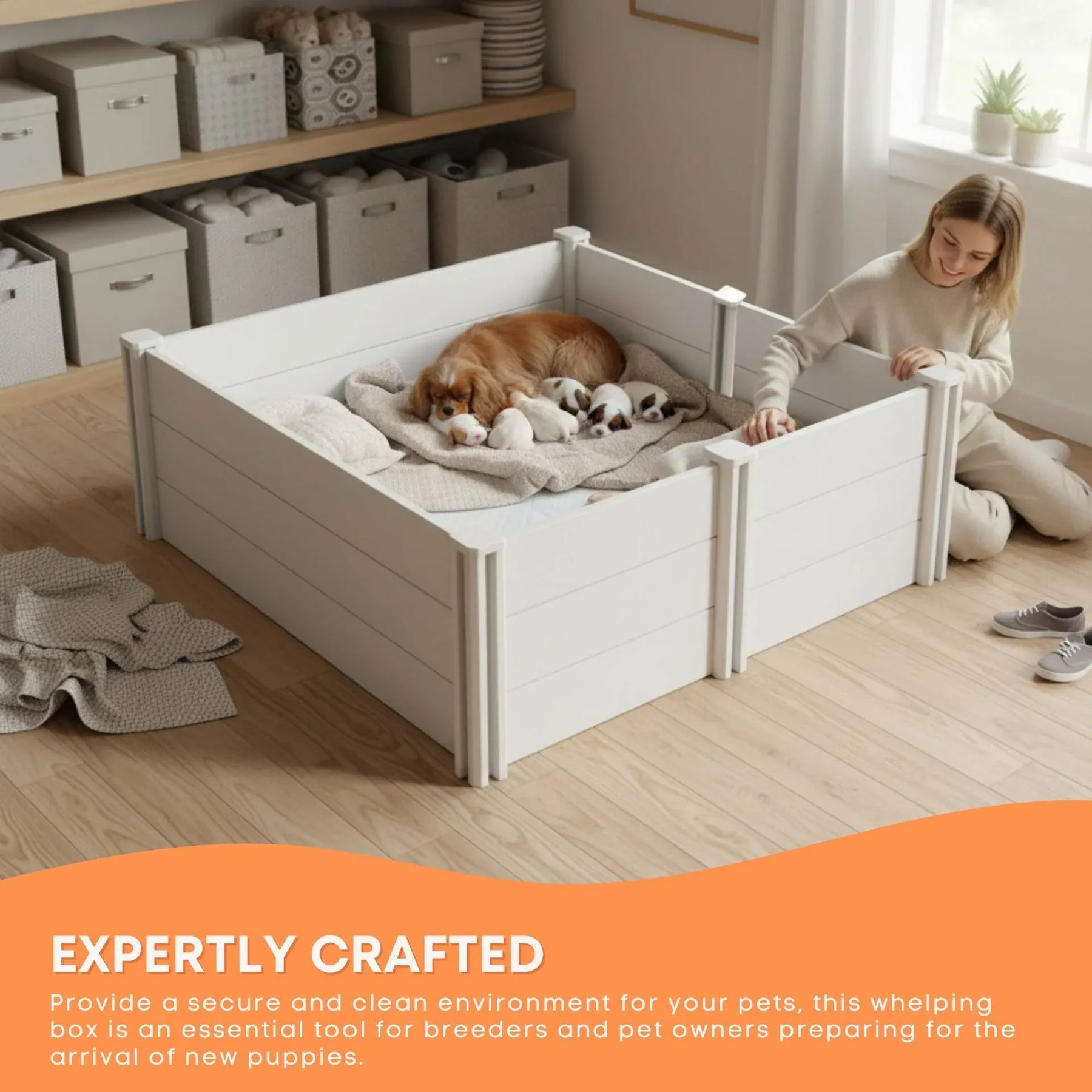 Rooster Farms PVC Dog Whelping Box with Anti-Crush Rail - 1.48m