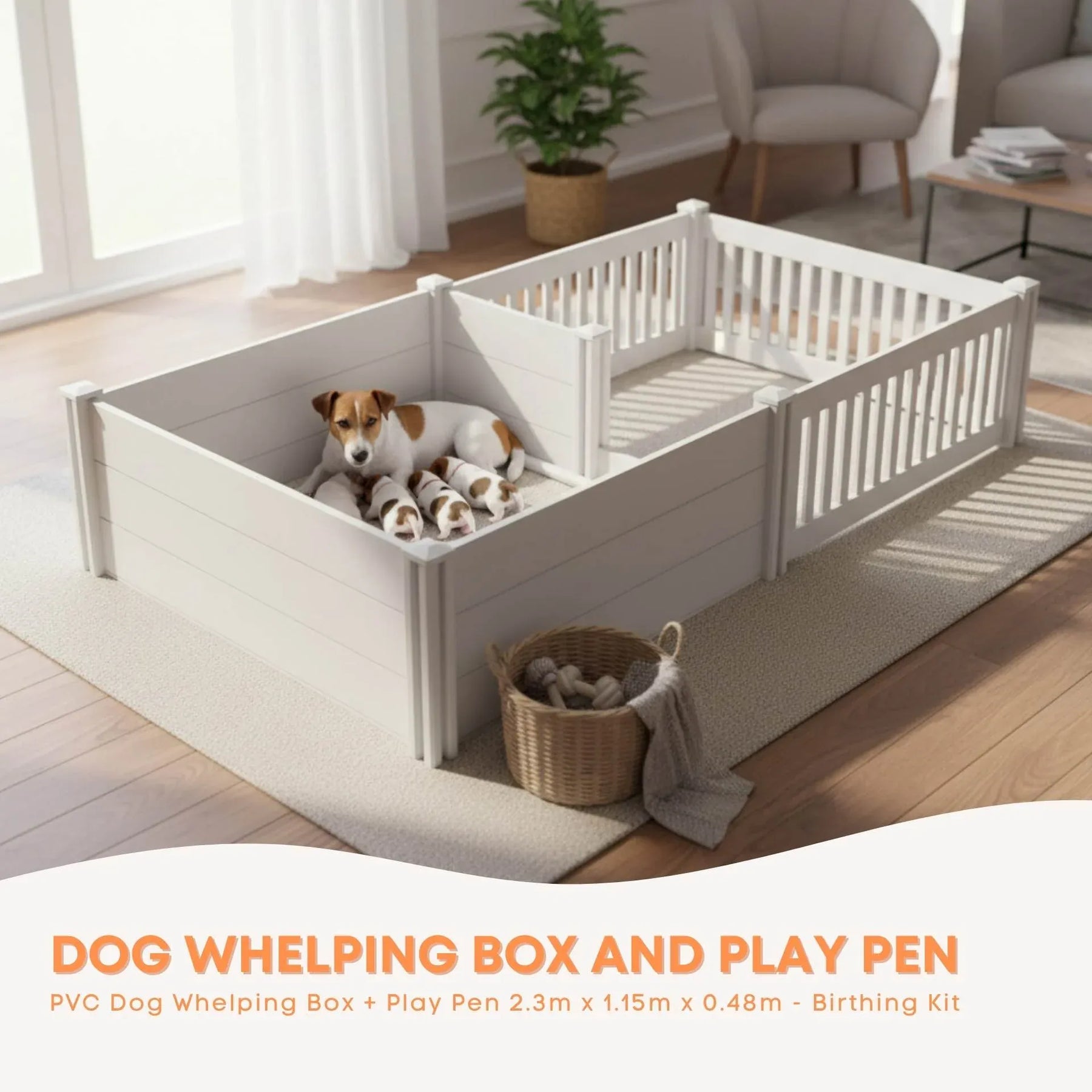 Rooster Farms PVC Dog Whelping Box & Playpen Kit - 2.3m x 1.15m
