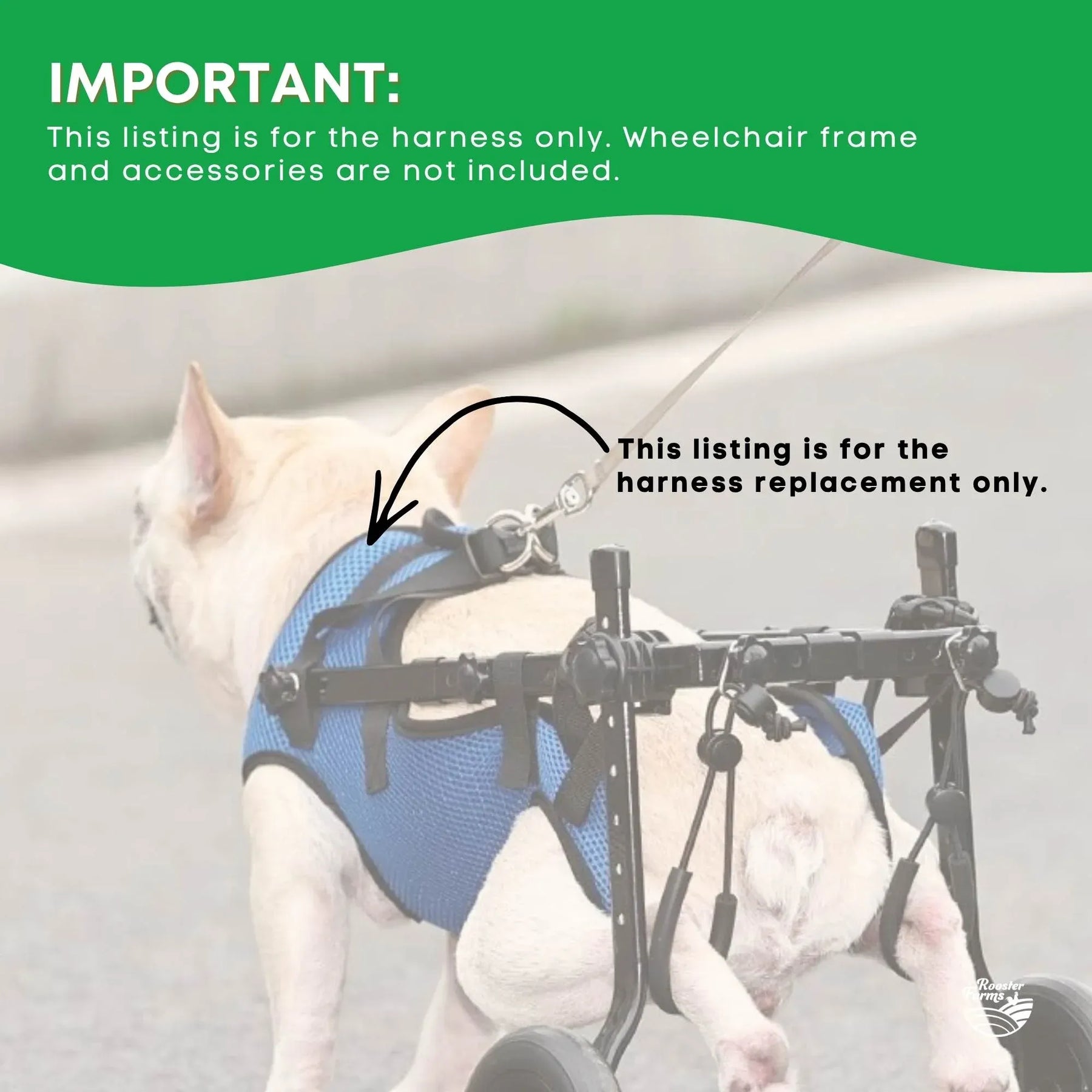Rooster Farms Dog Wheelchair Replacement Harness Adjustable - XS