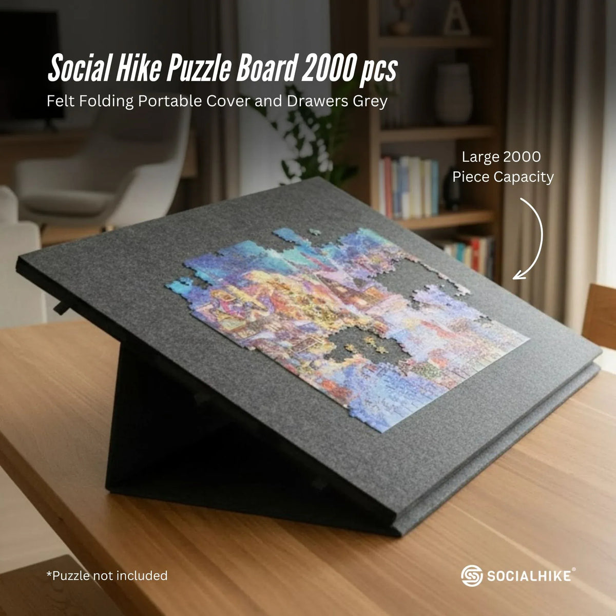 Social Hike 2000 Piece Felt Folding Puzzle Board Grey with Cover and 6 Drawers