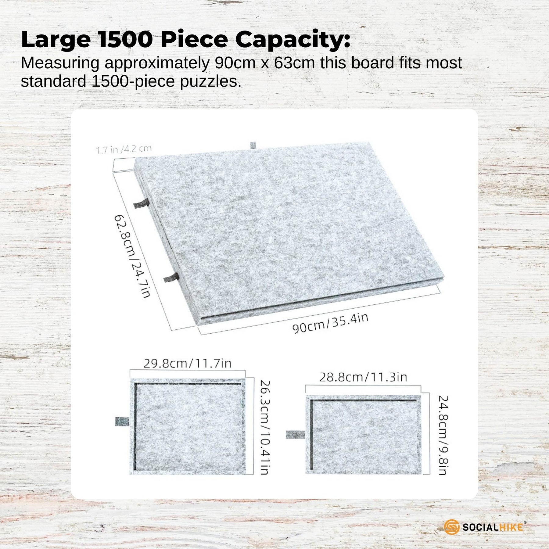 Social Hike 1500 Piece Felt Tilting Puzzle Board Silver with Cover and 6 Drawers