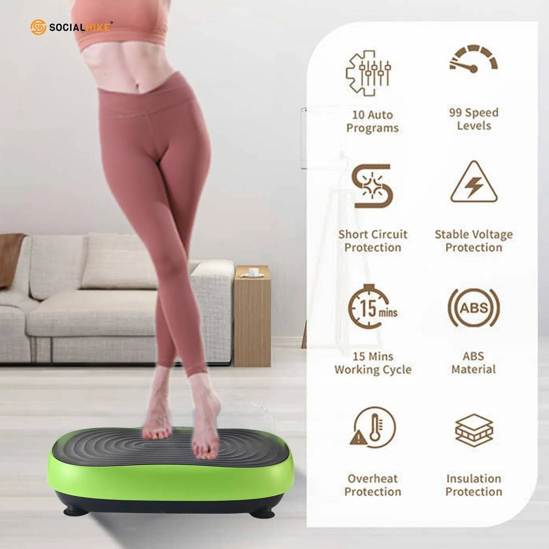 Social Hike KW566 55cm Vibration Plate Machine - Green