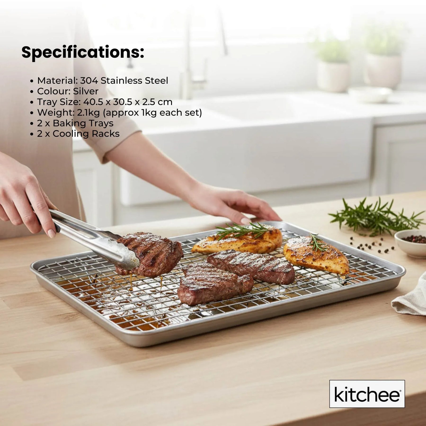 Kitchee 40.5x30.5cm Oven Baking Tray + Cooling Rack 4 Piece Stainless Steel Set - SuperSaverAU - view 7