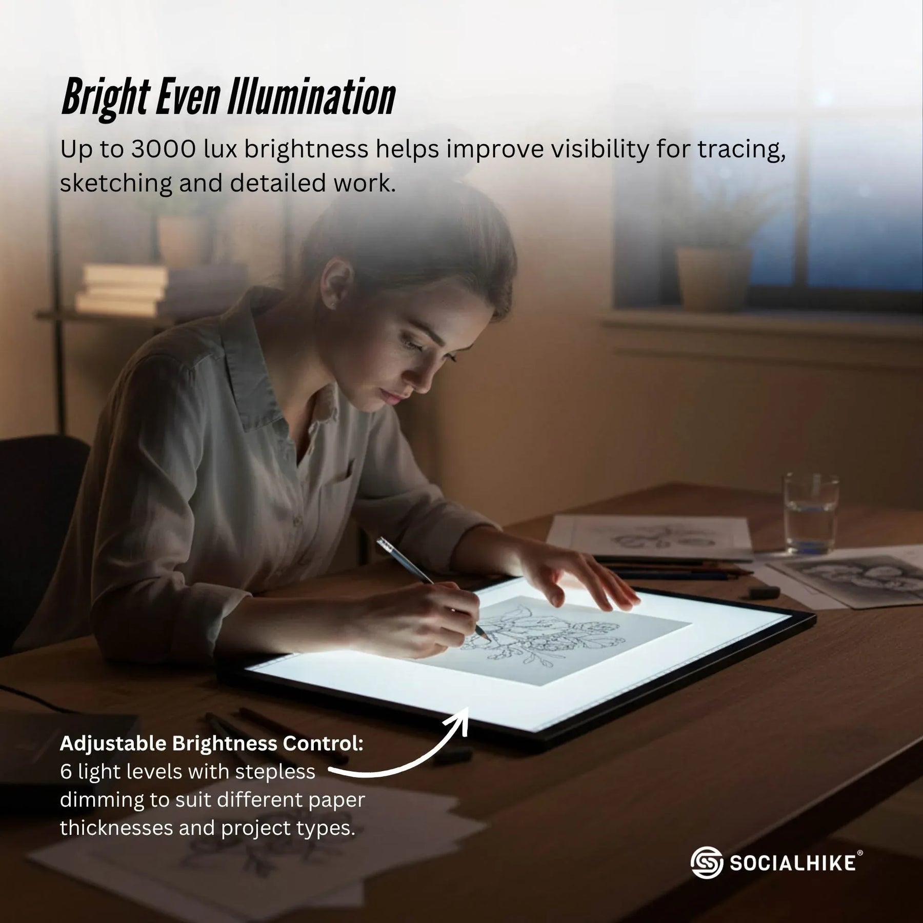Social Hike A3 LED Light Pad Tracing Board Rechargeable USB-C 3000mAh Light Box - SuperSaverAU - view 3