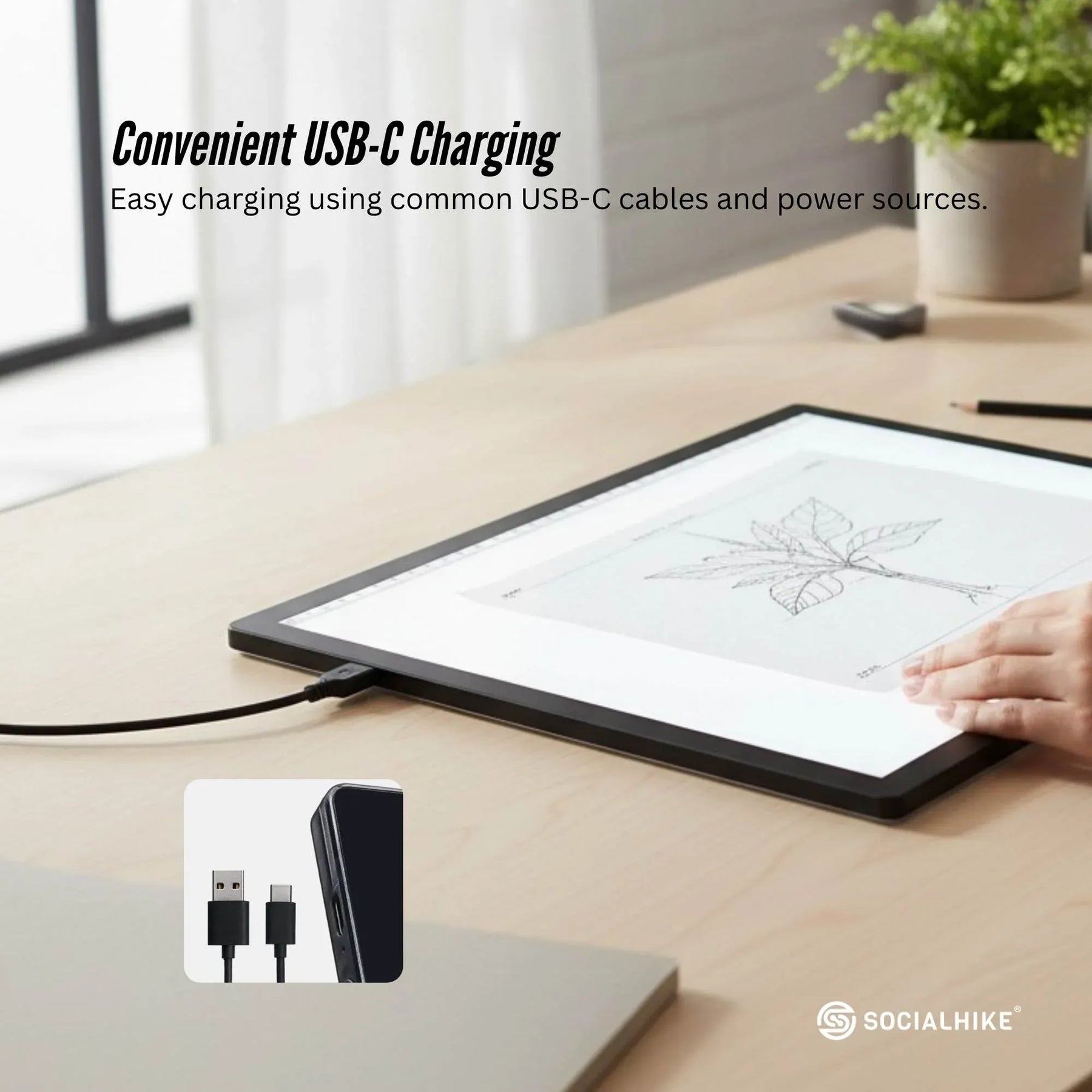 Social Hike A3 LED Light Pad Tracing Board Rechargeable USB-C 3000mAh Light Box - SuperSaverAU - view 6