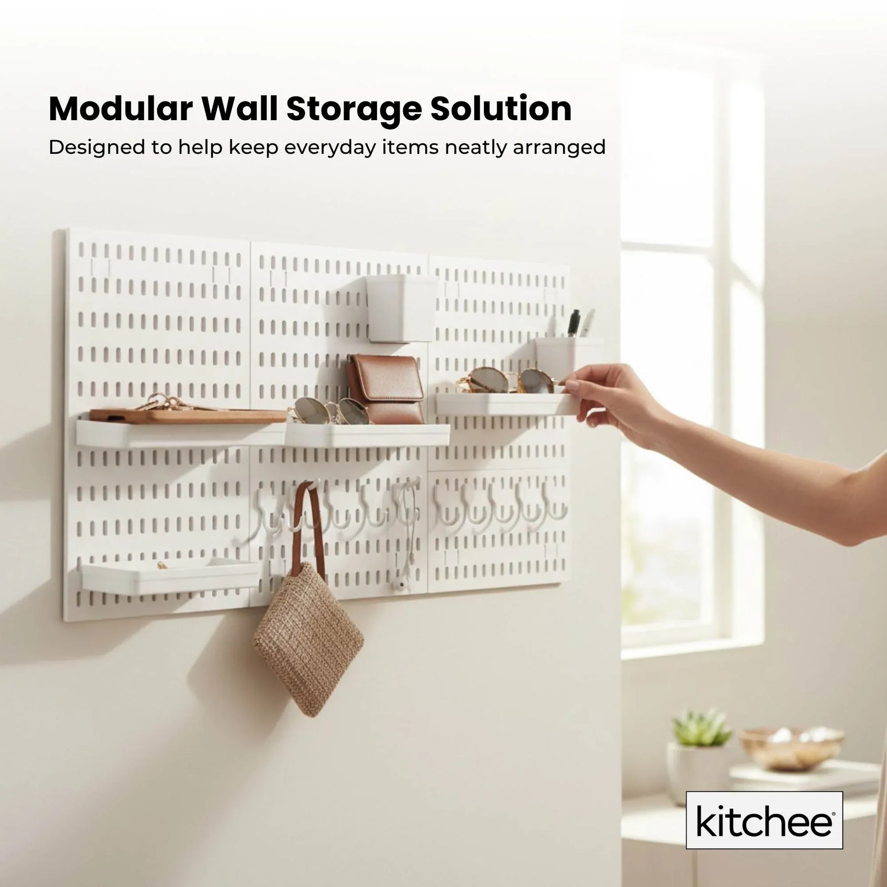 Kitchee Pegboard Wall Organiser Storage Kit 18 Hook and Basket Accessories White - SuperSaverAU - view 3