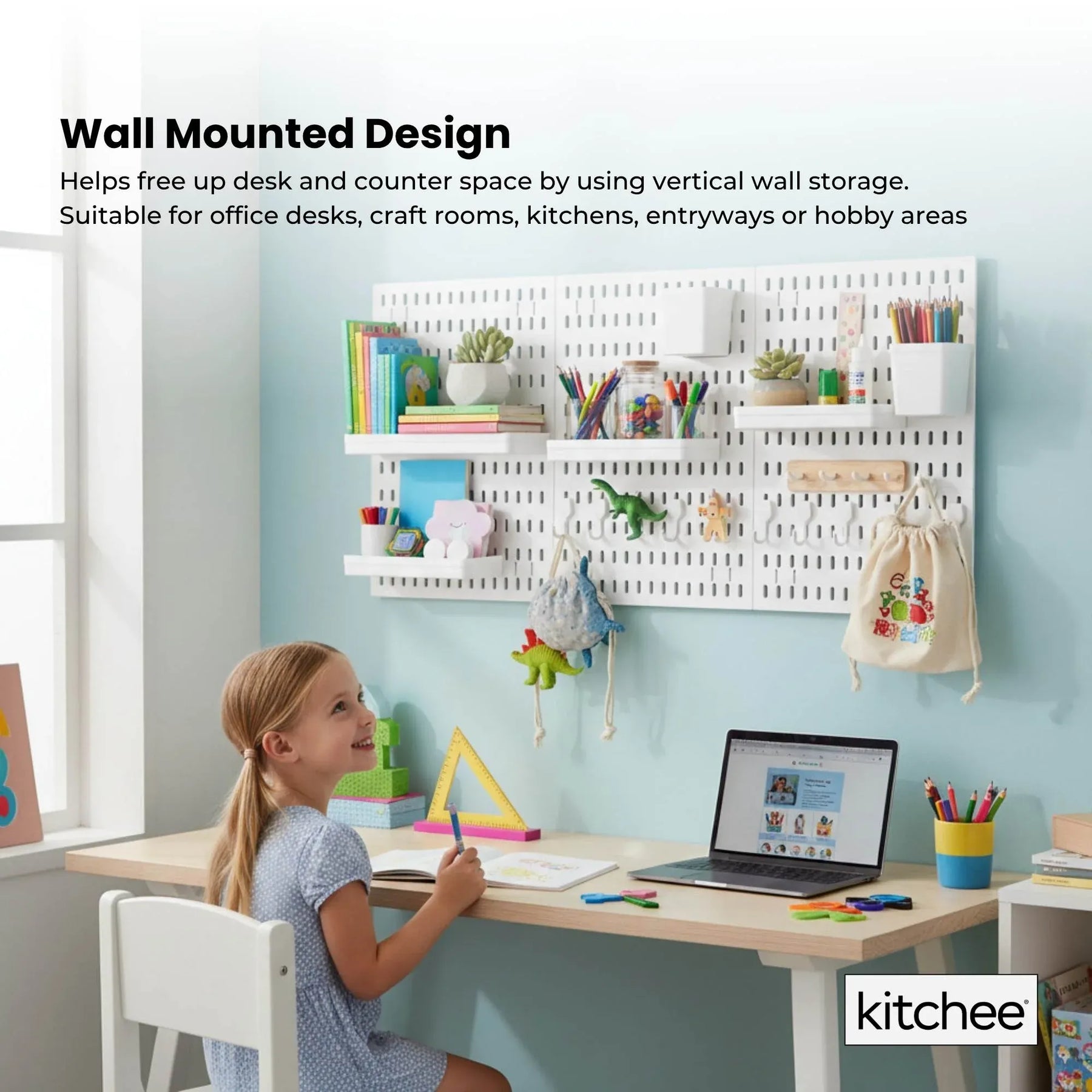 Kitchee Pegboard Wall Organiser Storage Kit 18 Hook and Basket Accessories White - SuperSaverAU - view 4