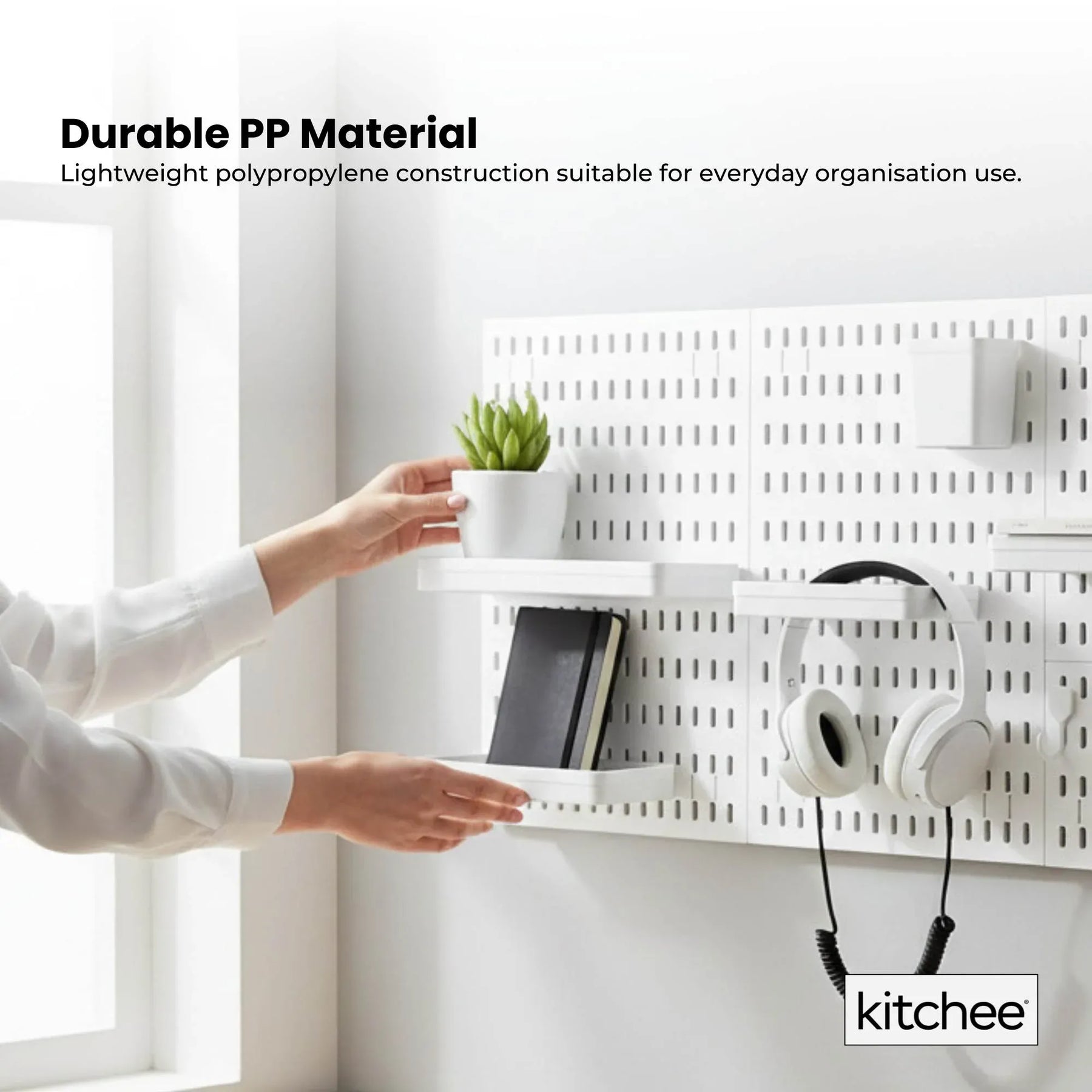 Kitchee Pegboard Wall Organiser Storage Kit 18 Hook and Basket Accessories White - SuperSaverAU - view 6