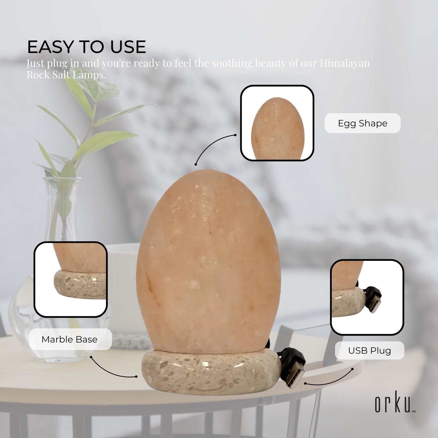 Premium Himalayan Pink Salt Lamp with Colour Changing LED - Egg Shape USB