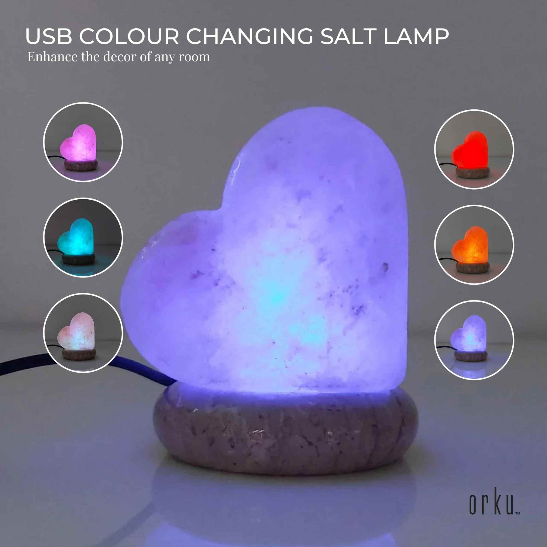 Premium Himalayan Pink Salt Lamp with Colour Changing LED - Heart USB