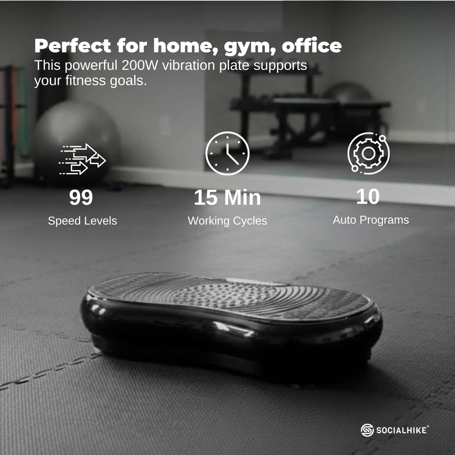 Social Hike Vibration Plate Machine with Remote & Resistance Bands - Black, 68cm