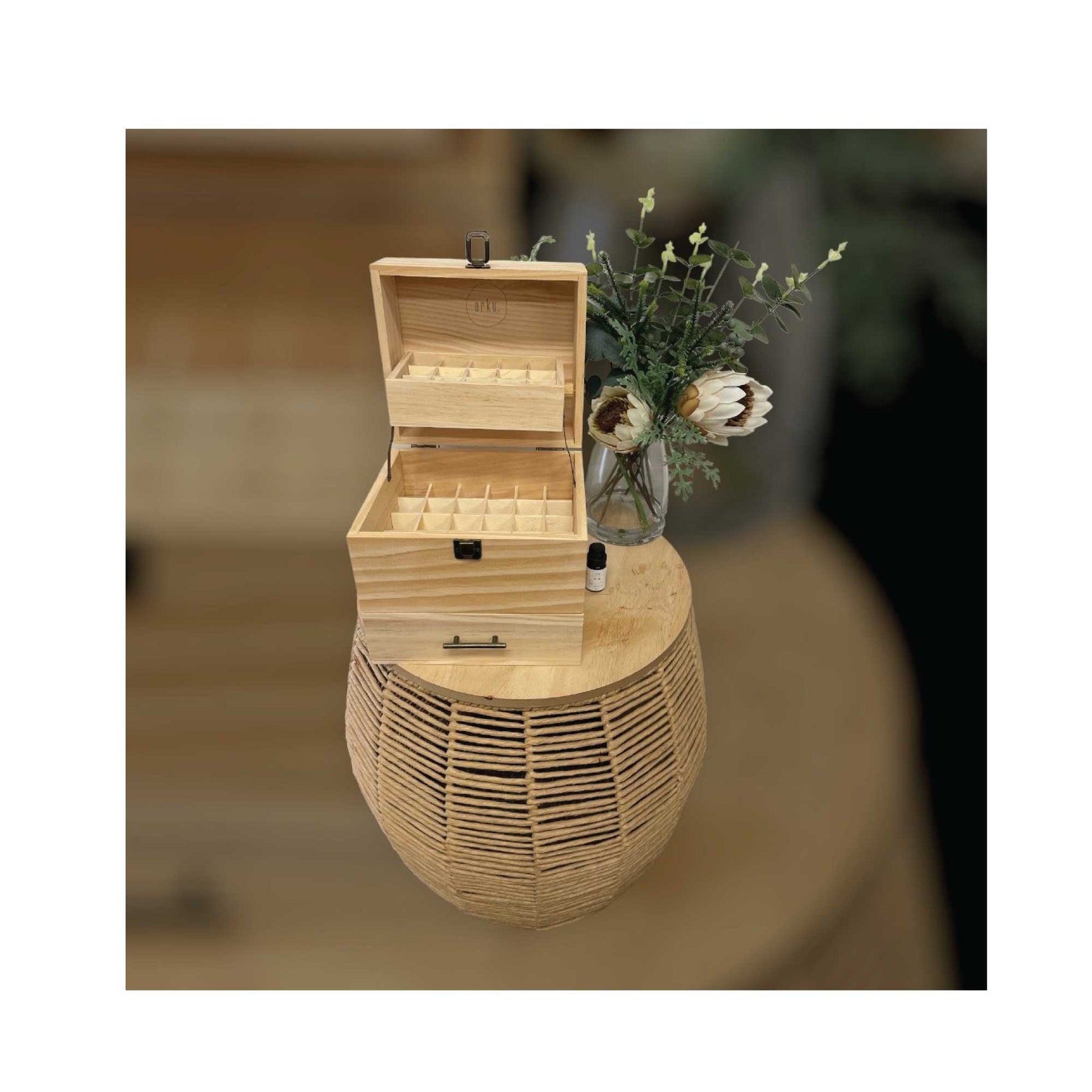 Essential Oils Wooden Storage Box - 59 Slots, 3-Tier, Pine Wood, Natural - SuperSaverAU - view 2