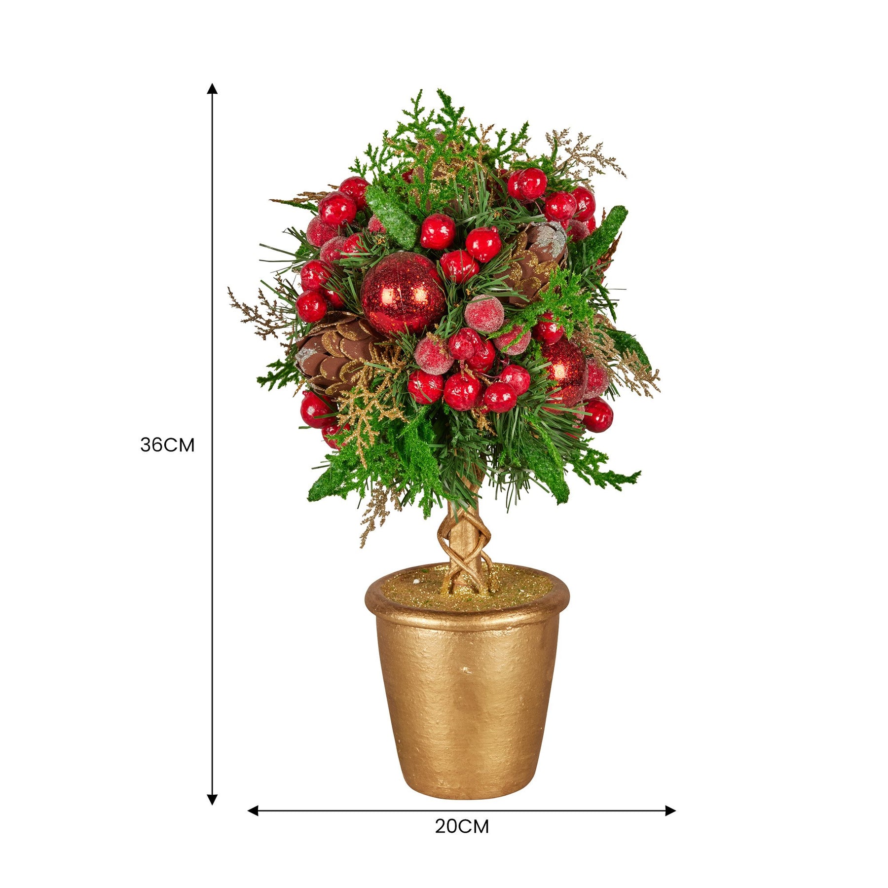 Christabelle 36cm Christmas Tabletop Topiary Tree Pre-Decorated Berries, Baubles & Pine Cones Gold Pot Twisted Stem Festive Decoration - SuperSaverAU - view 1