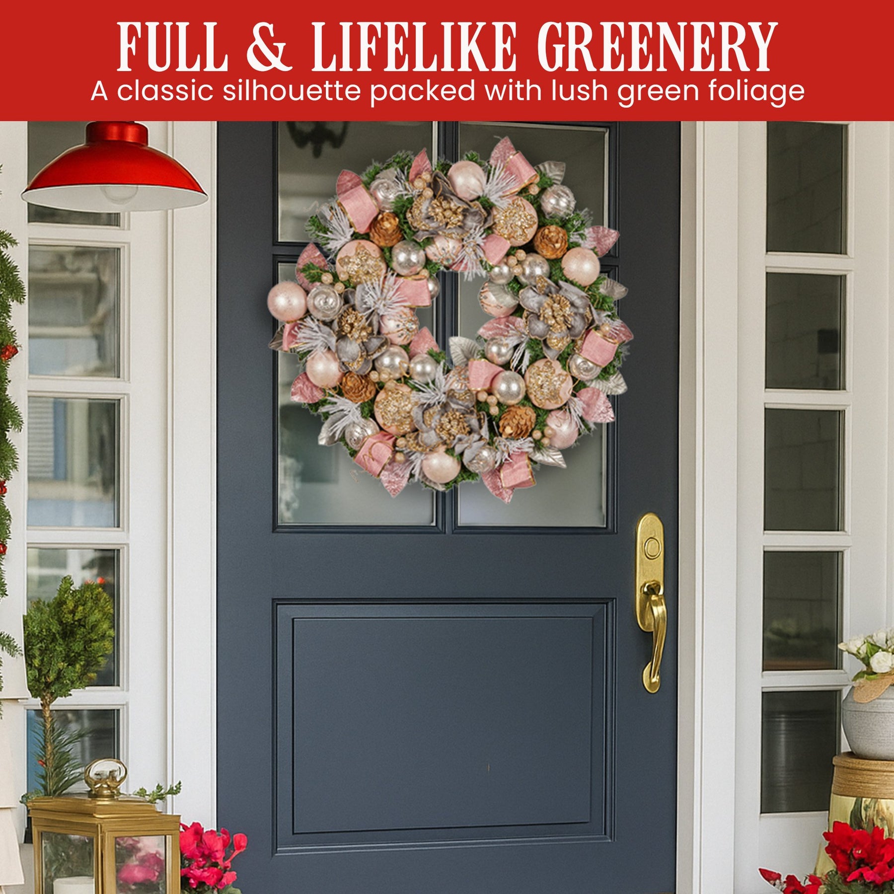 Christabelle 71cm Christmas Wreath Lush Pink Front Door Decoration Jewelled Baubles Flowers Pine Cones Ribbons Ornaments - SuperSaverAU - view 4