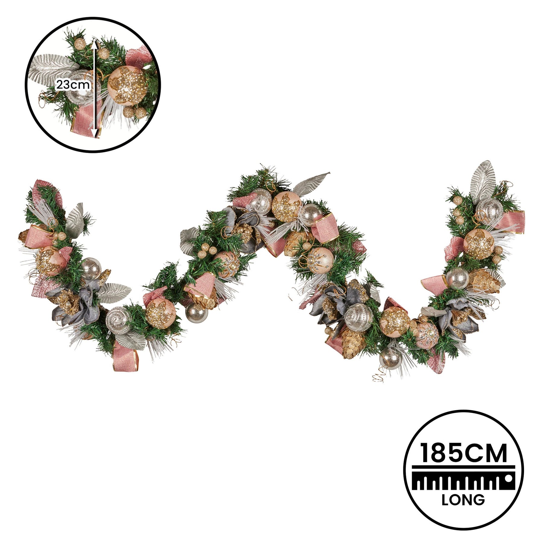 Christabelle Premium 1.8m Christmas Garland Jewelled Baubles & Berries Tree Decoration Ornament Pink Silver Gold - SuperSaverAU - view 4