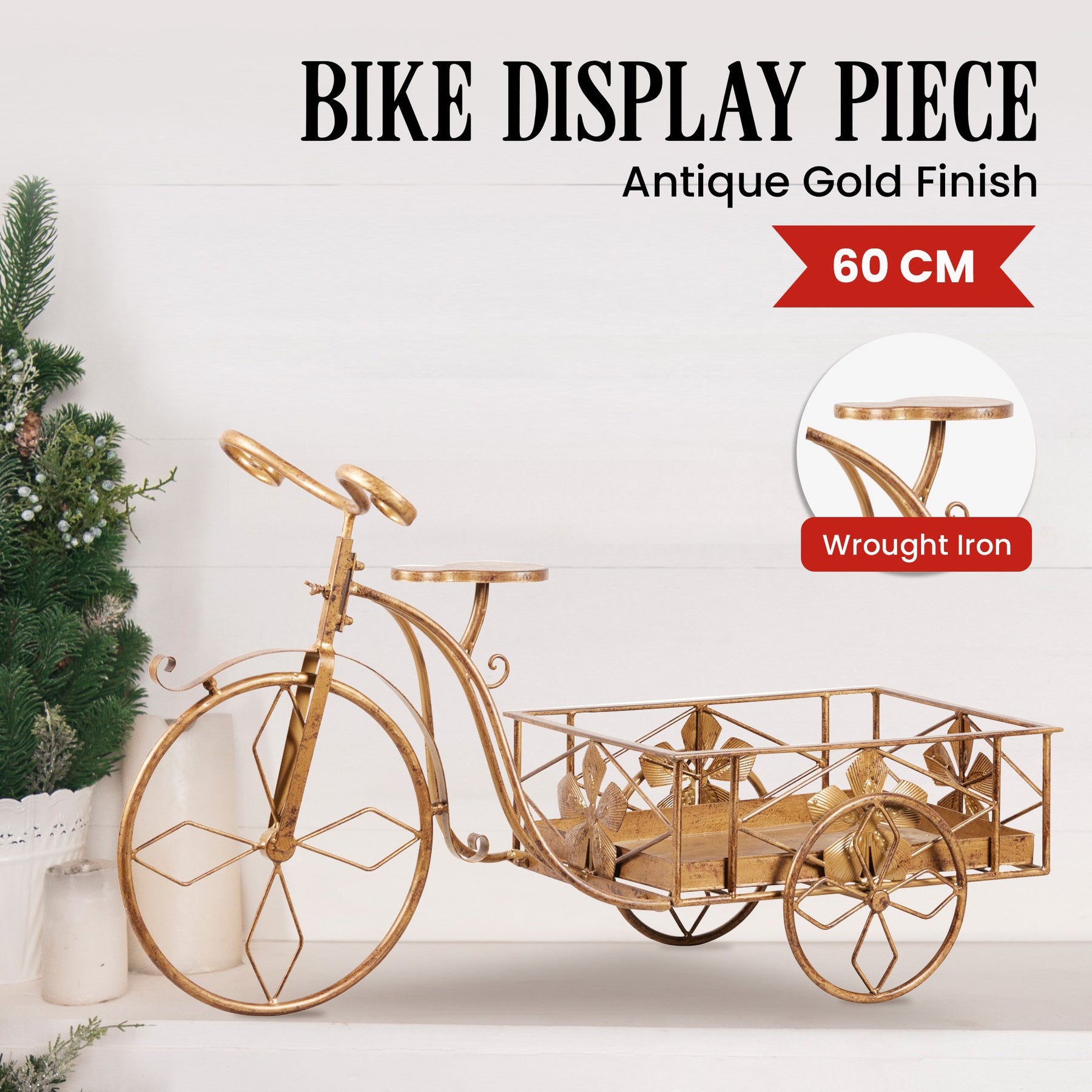 Christabelle Antique Gold Bicycle Christmas Tree Display Decoration Ornament - SuperSaverAU - view 1